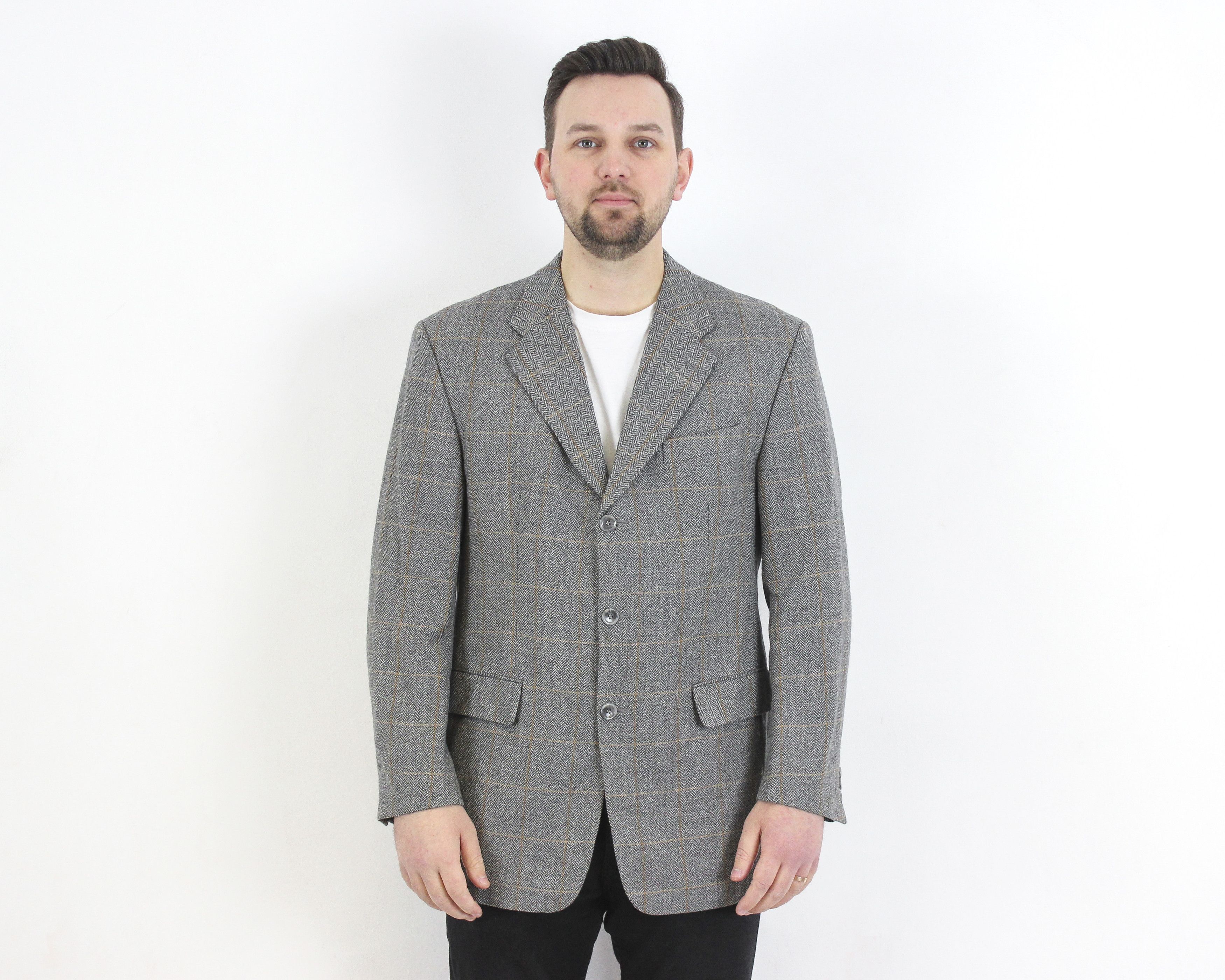 Vintage CARL GROSS Blazer Wool Herringbone Jacket US 42 Suit Coat L Size 42R - 1 Thumbnail