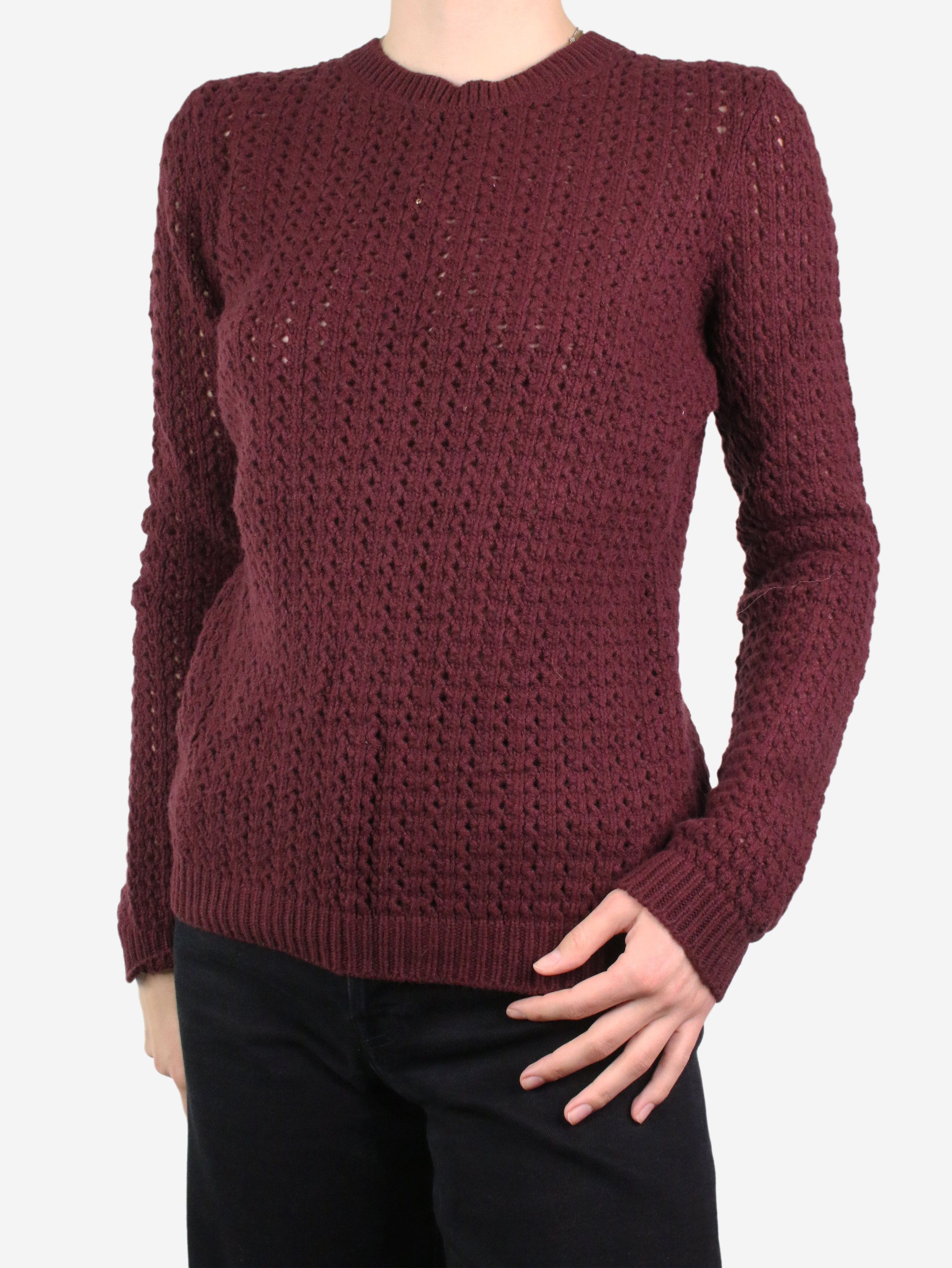 Burgundy wool-blend crewneck jumper - size L