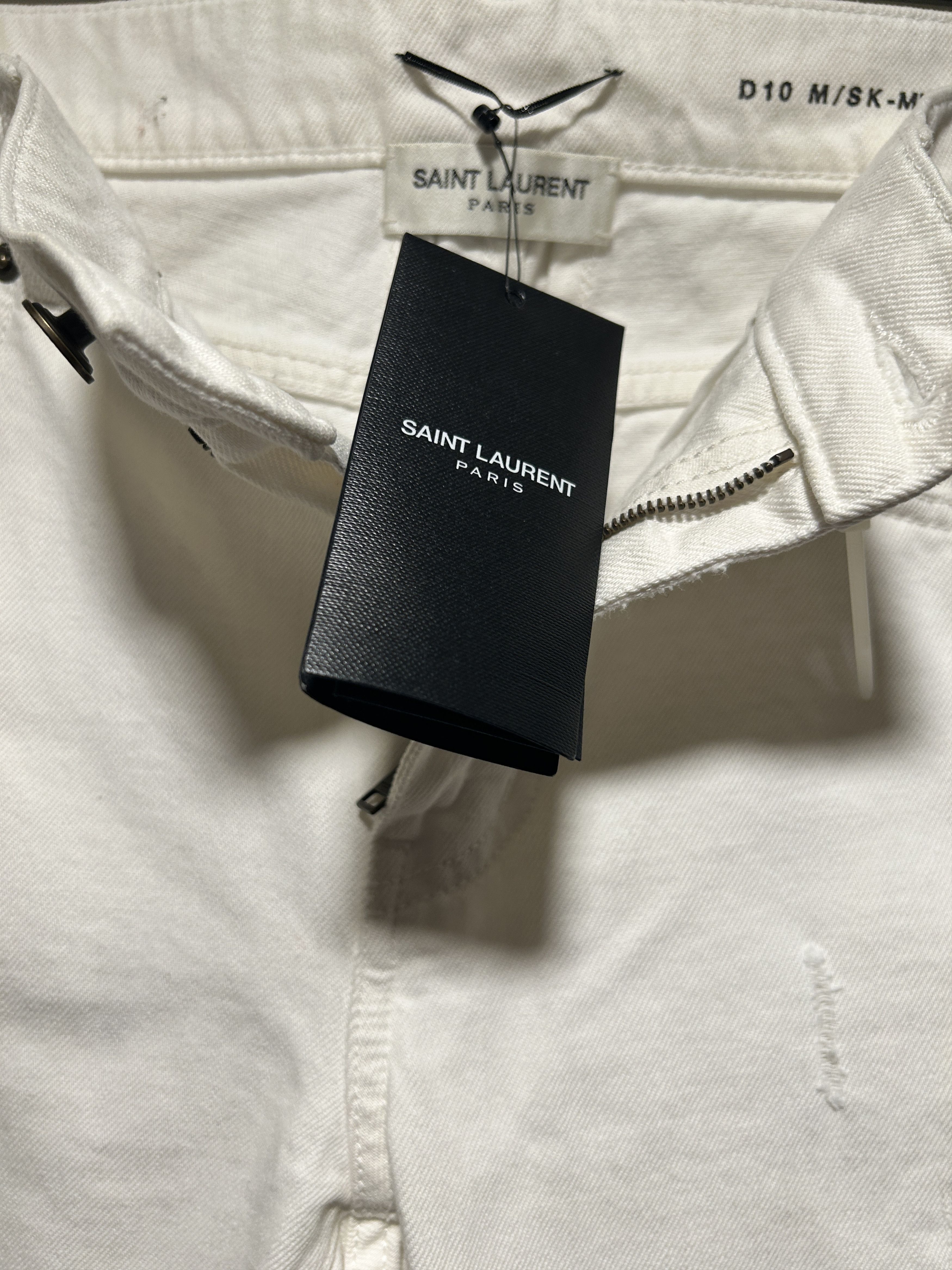 Hedi Slimane × Saint Laurent Paris D10 M/SK-LW White Distressed Skinny Jeans 415452 y888L Size US 32 / EU 48 - 5 Thumbnail