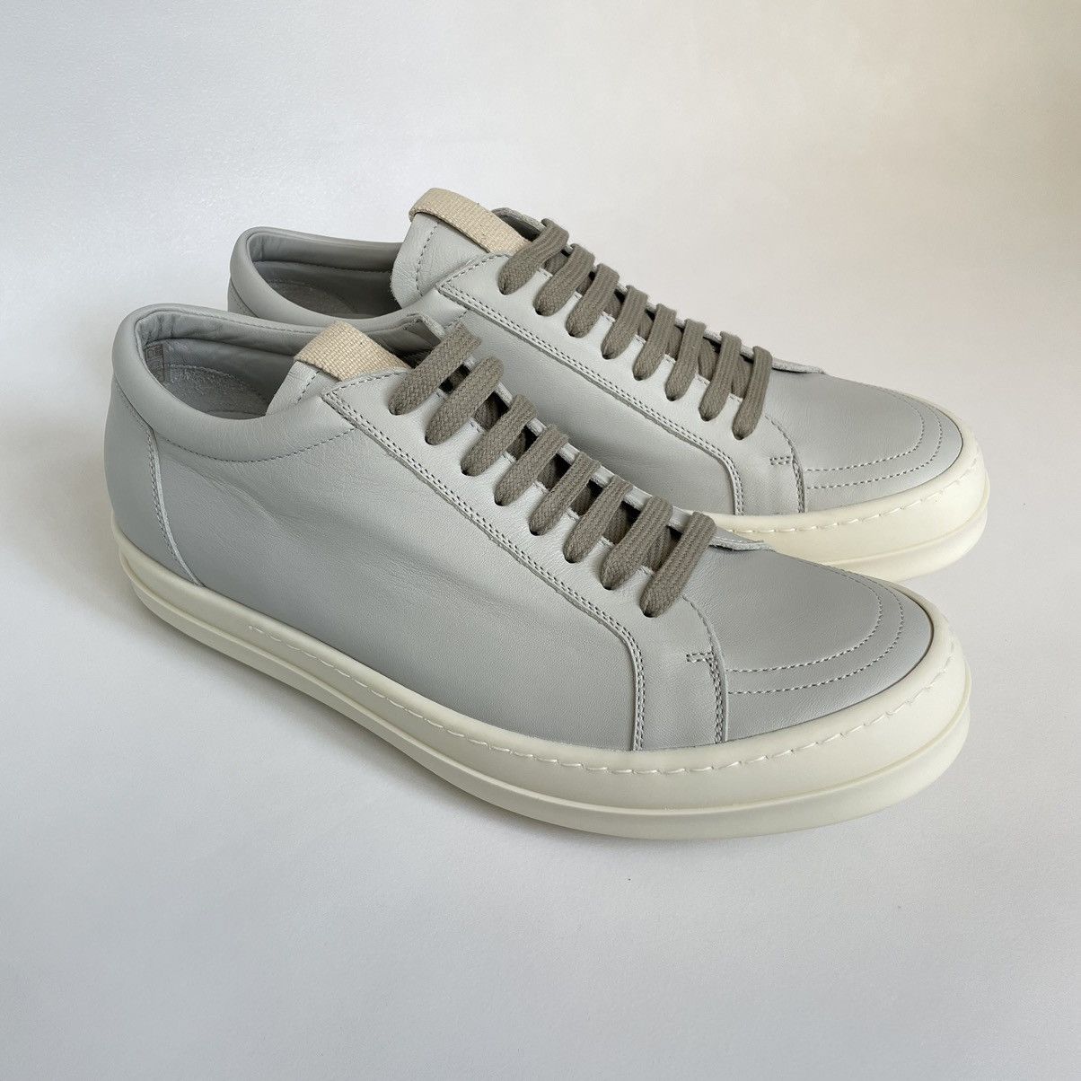 Rick Owens Oyster/Milk Leather ‘Vintage Sneakers’ Size US 10 / EU 43 - 12 Thumbnail