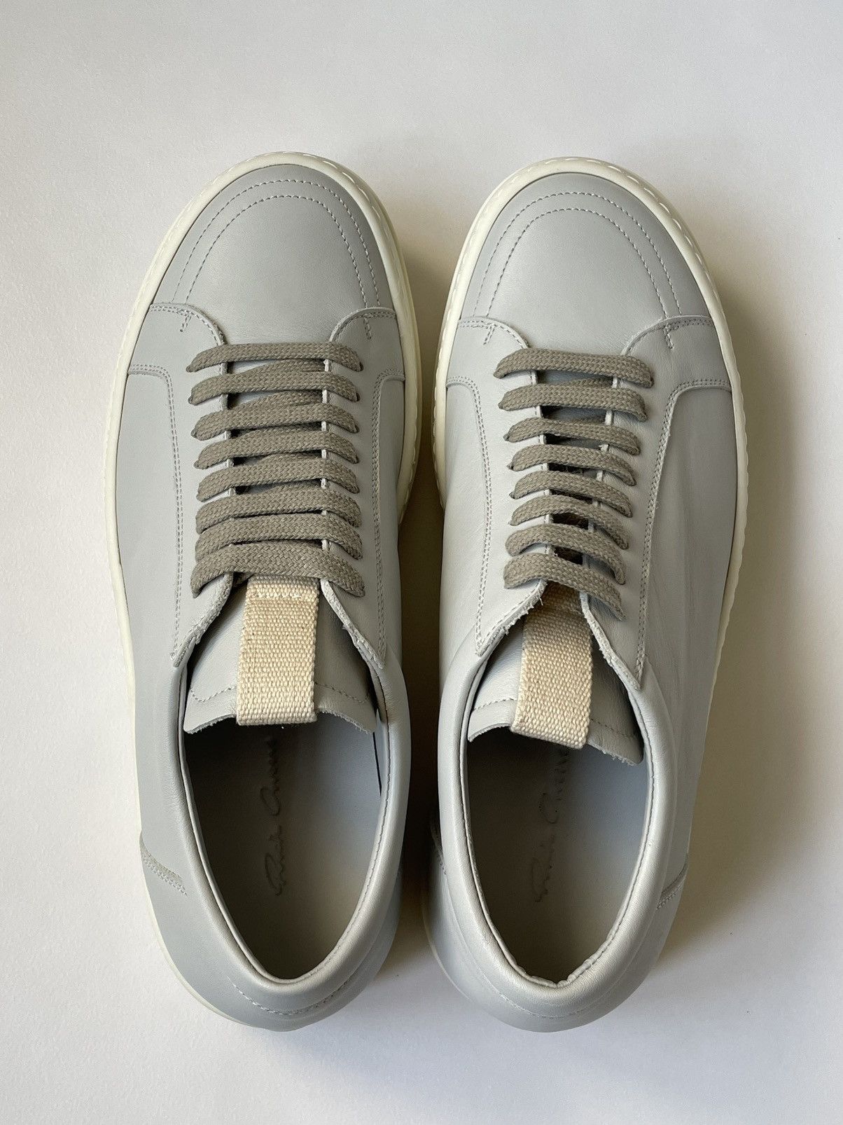 Rick Owens Oyster/Milk Leather ‘Vintage Sneakers’ Size US 10 / EU 43 - 7 Thumbnail