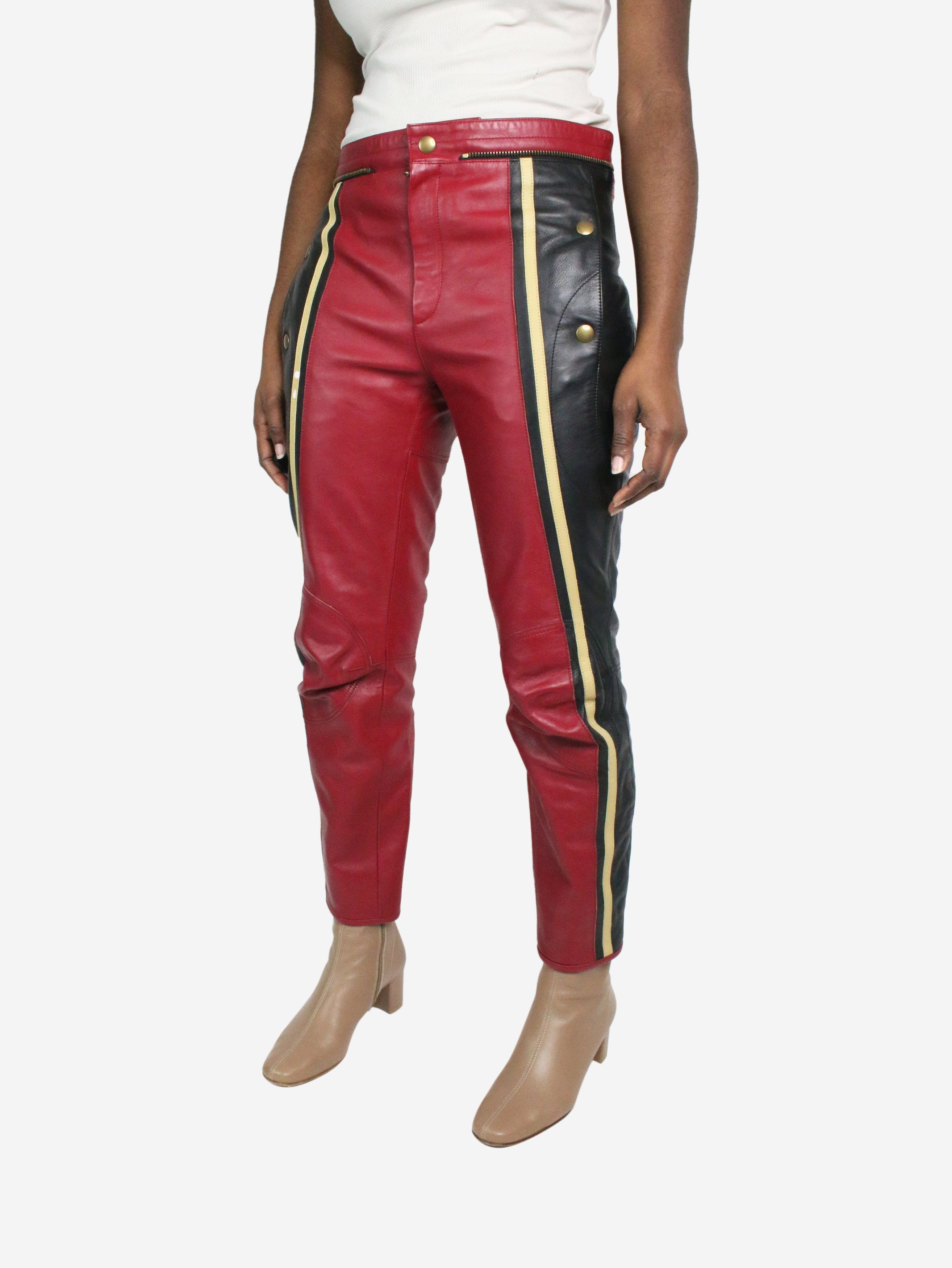 Red leather biker trousers - size FR 40