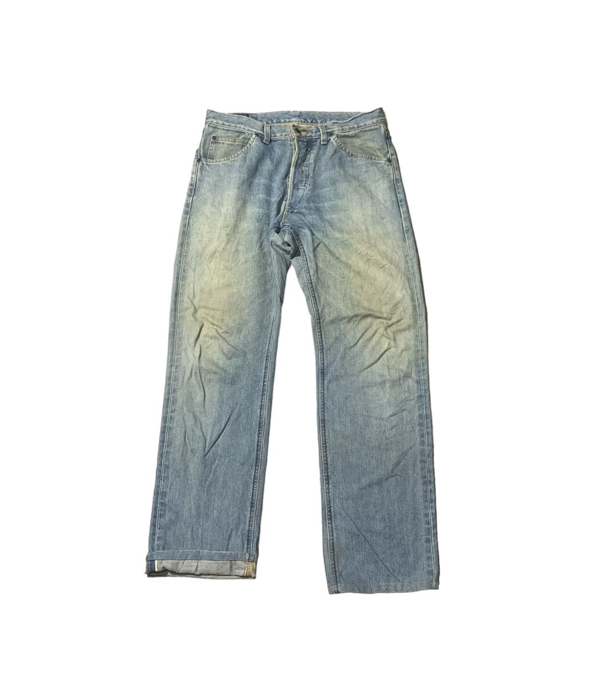 image of Vintage 90's Lee Rider Union Made Half Selvedge Faded Jeans in Blue Denim, Men's (Size 31)