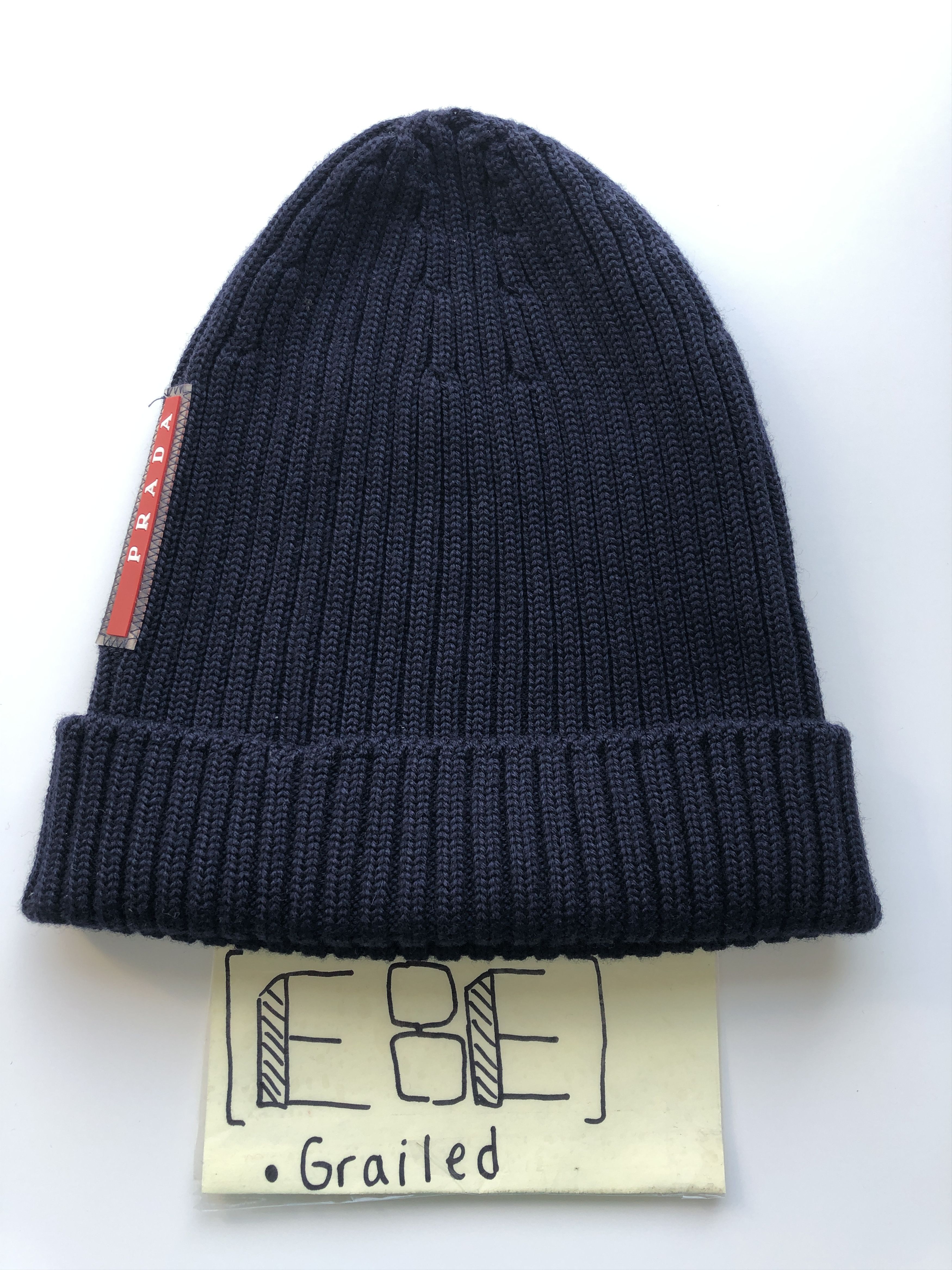 Pre-owned Prada Linea Rossa Wool Knit Beanie Hat Blue Navy 