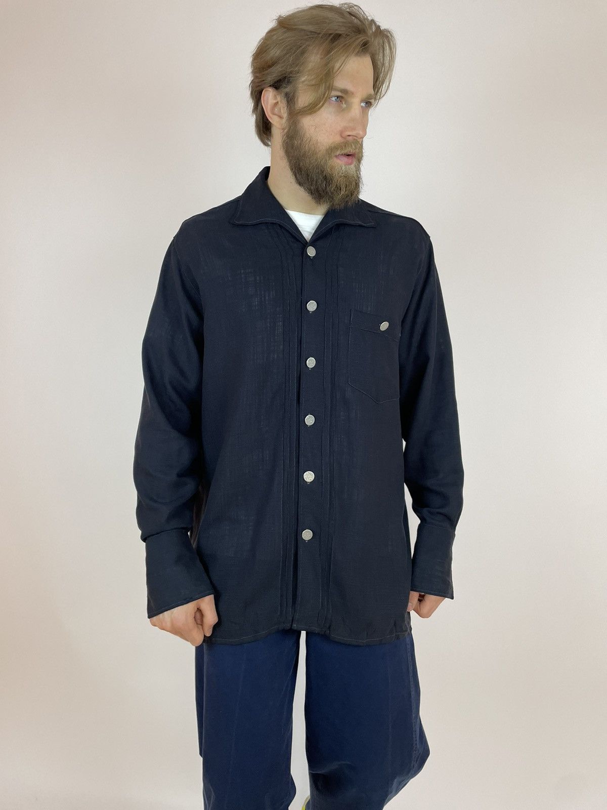 Vintage LANDHAUS LYOCELL Shirt long sleeve C&A oversized Mens Size US XXL / EU 58 / 5 - 2 Thumbnail