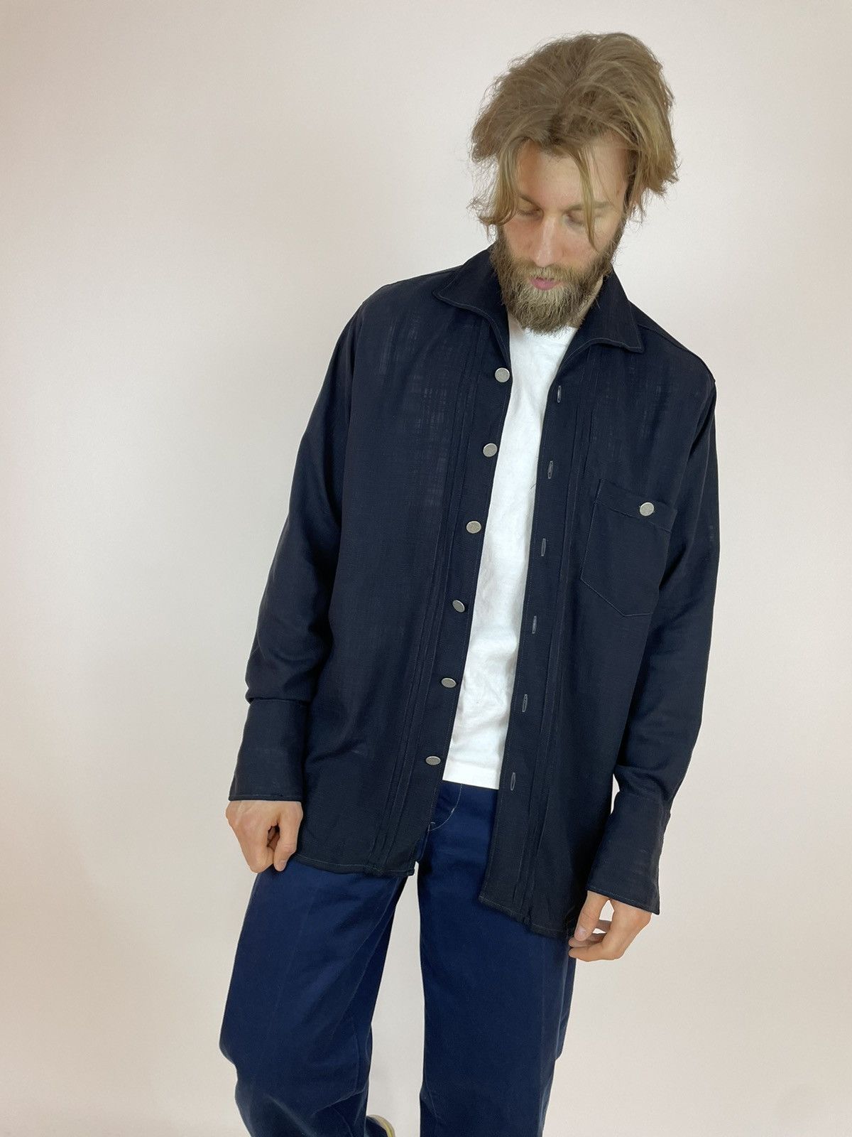 Vintage LANDHAUS LYOCELL Shirt long sleeve C&A oversized Mens Size US XXL / EU 58 / 5 - 4 Thumbnail