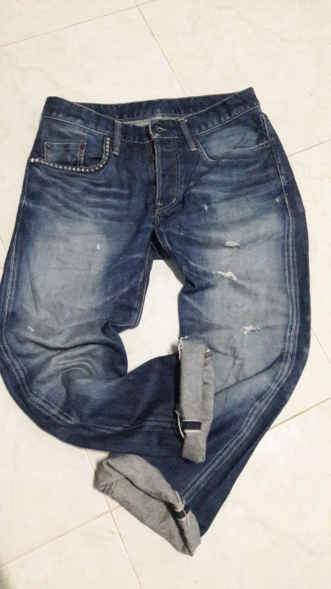Vintage Selvedge Hysteric Glamour Studs Cropped Distressed