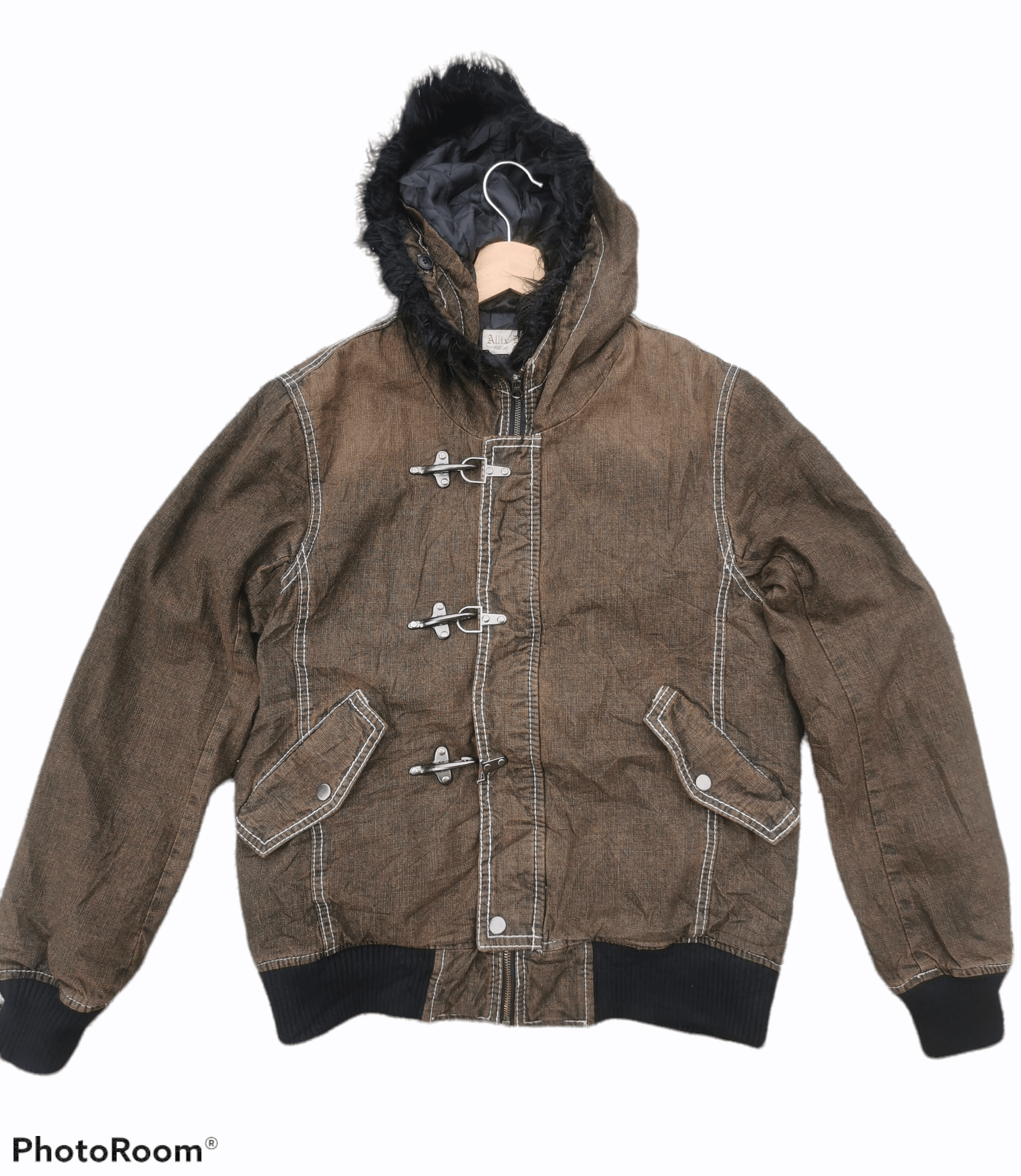 Japanese Brand Allix Design Fur Hoodie Canvas Bomber Jacket