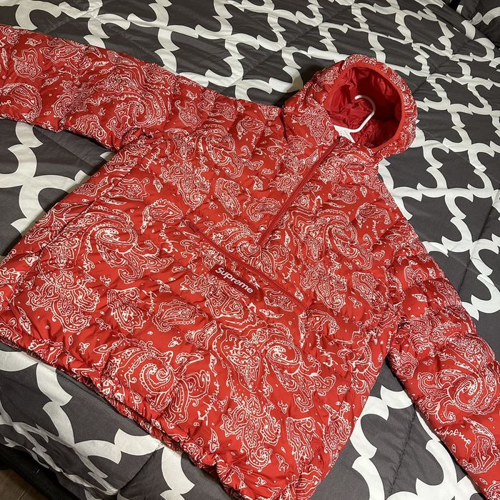 Supreme Micro Down Half Zip Hooded Pullover FW22 Color:Red Paisley