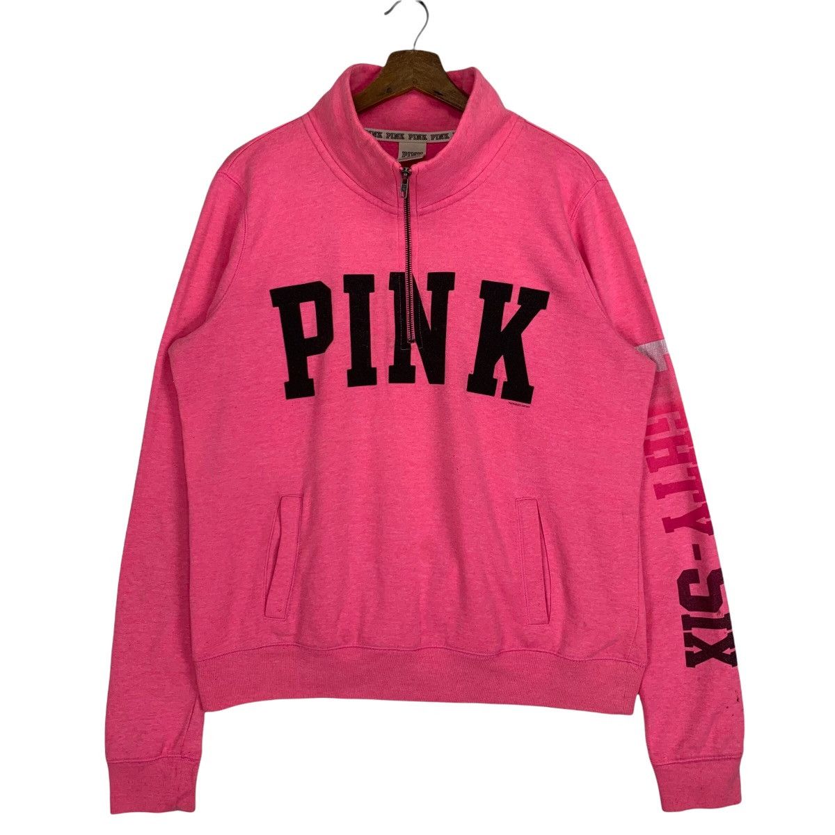 Vintage Vintage Pink Spellout Victoria Secret Half Zip Sweatshirt Size US L / EU 52-54 / 3 - 1 Thumbnail