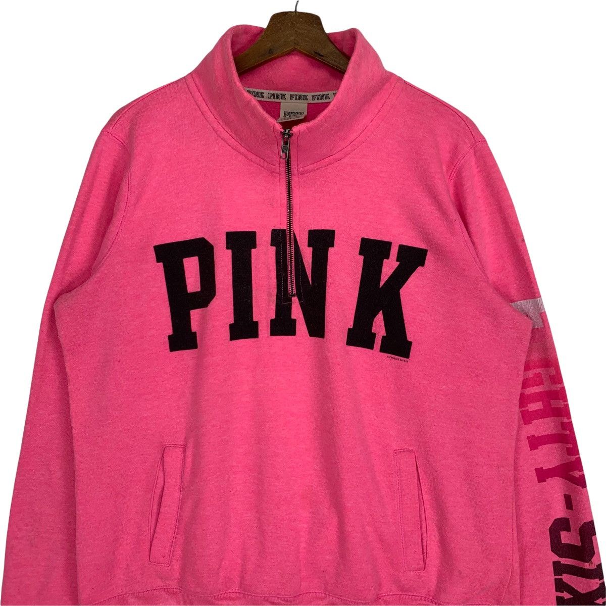 Vintage Vintage Pink Spellout Victoria Secret Half Zip Sweatshirt Size US L / EU 52-54 / 3 - 2 Thumbnail