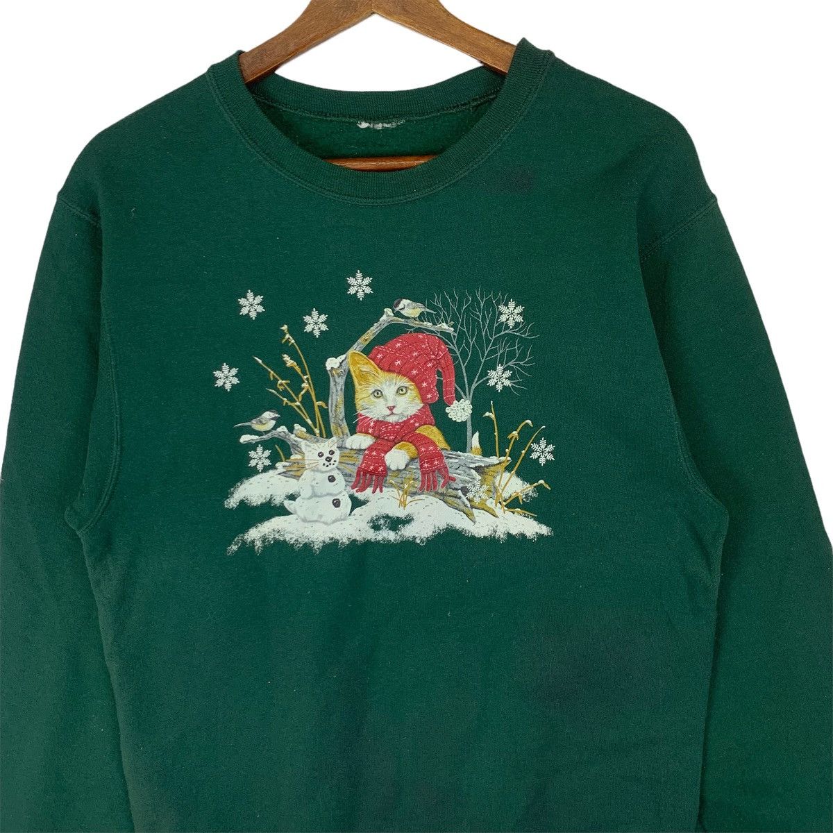 Vintage 90s Cat Snow Big Logo Crewneck Sweatshirt