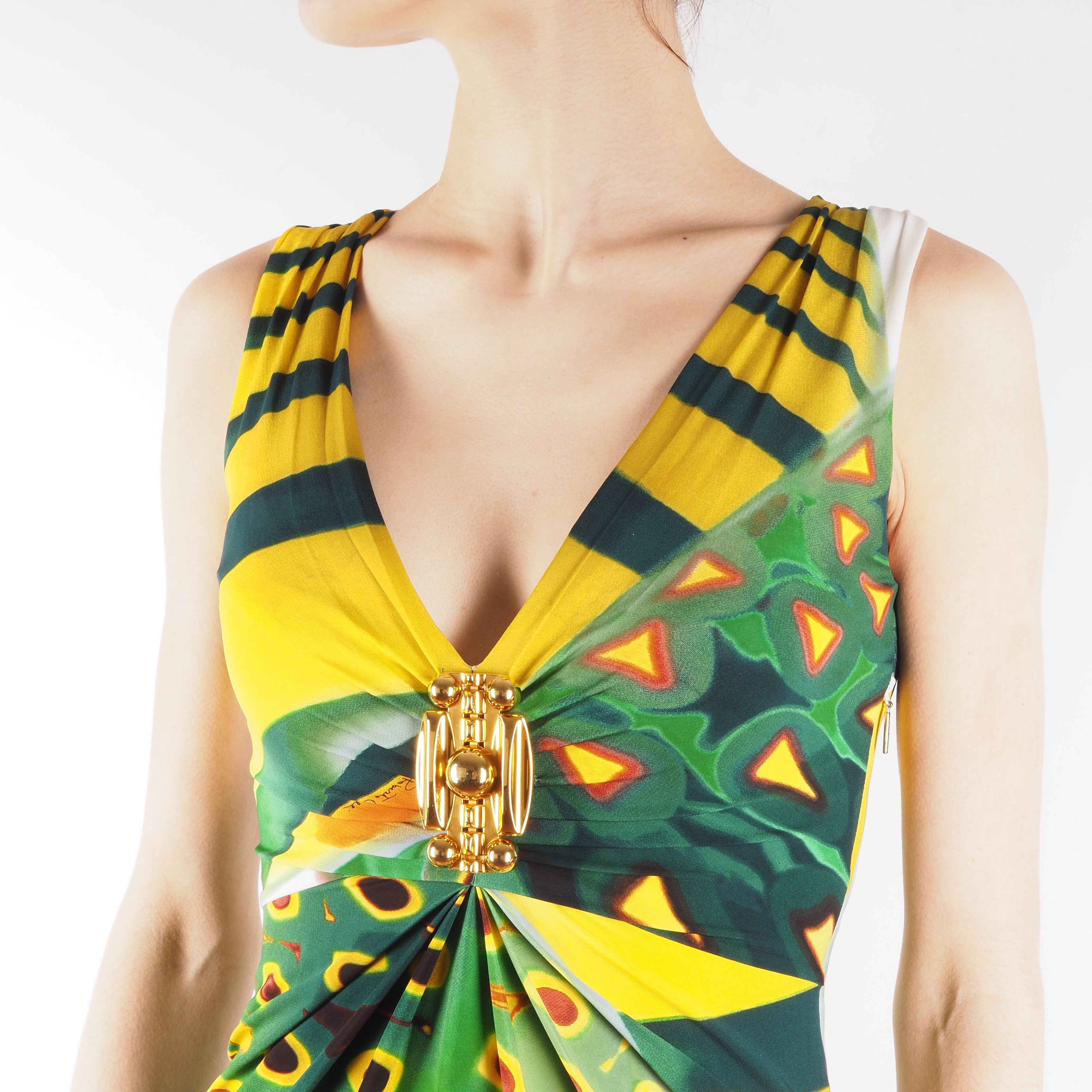 Roberto Cavalli Roberto Cavalli Women's Yellow Green Abstract Print Dress Size S / US 4 / IT 40 - 3 Thumbnail