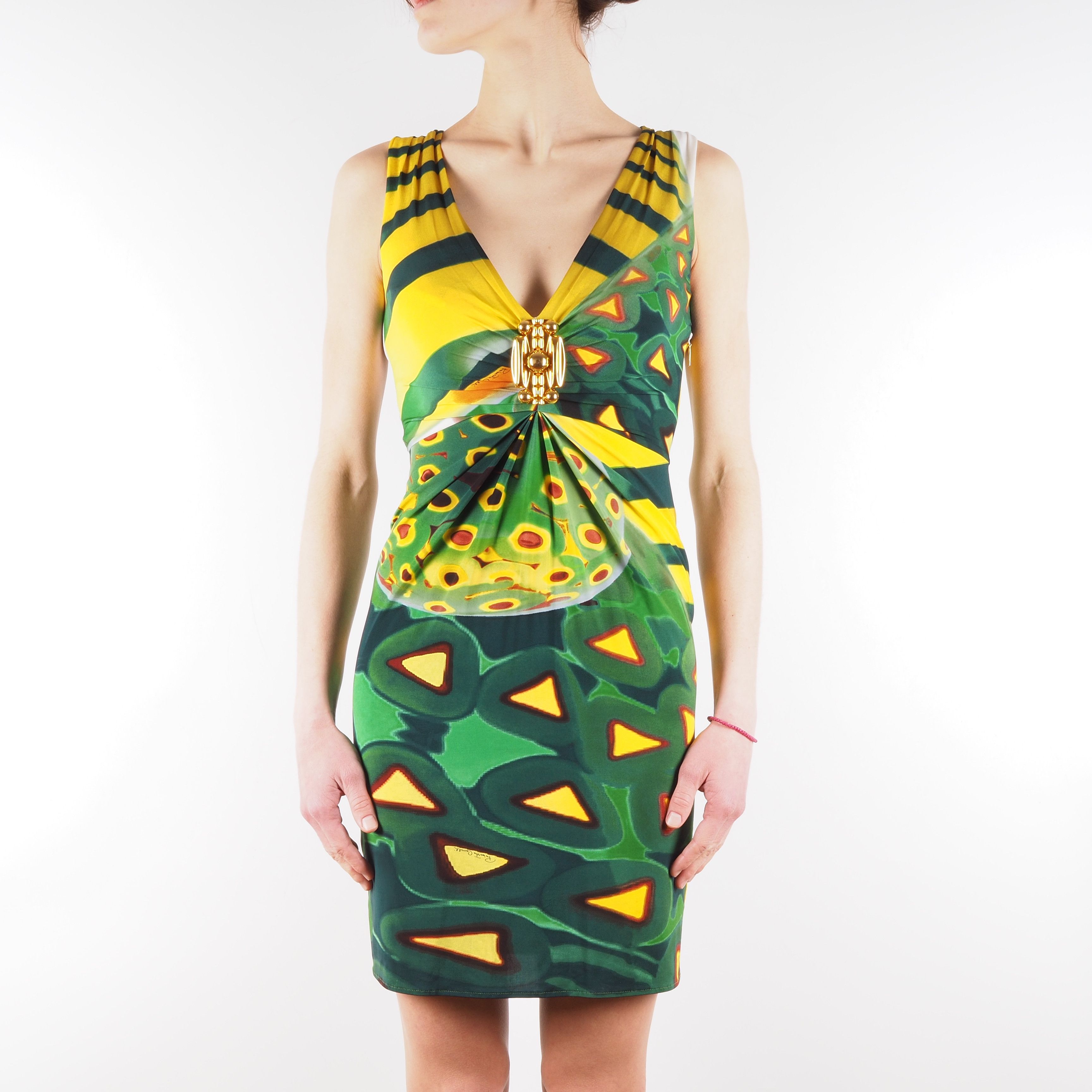 Roberto Cavalli Roberto Cavalli Women's Yellow Green Abstract Print Dress Size S / US 4 / IT 40 - 2 Thumbnail