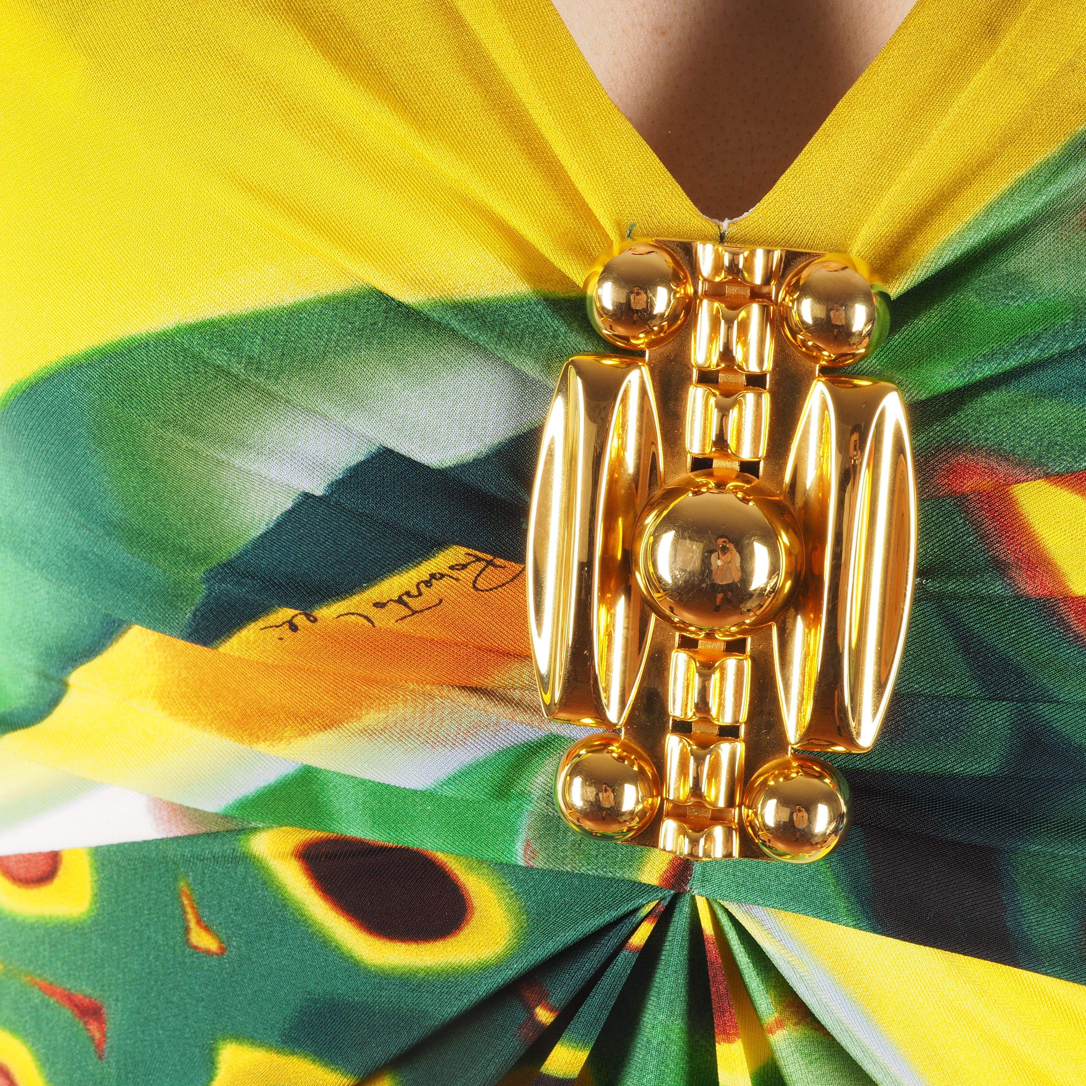 Roberto Cavalli Roberto Cavalli Women's Yellow Green Abstract Print Dress Size S / US 4 / IT 40 - 4 Thumbnail