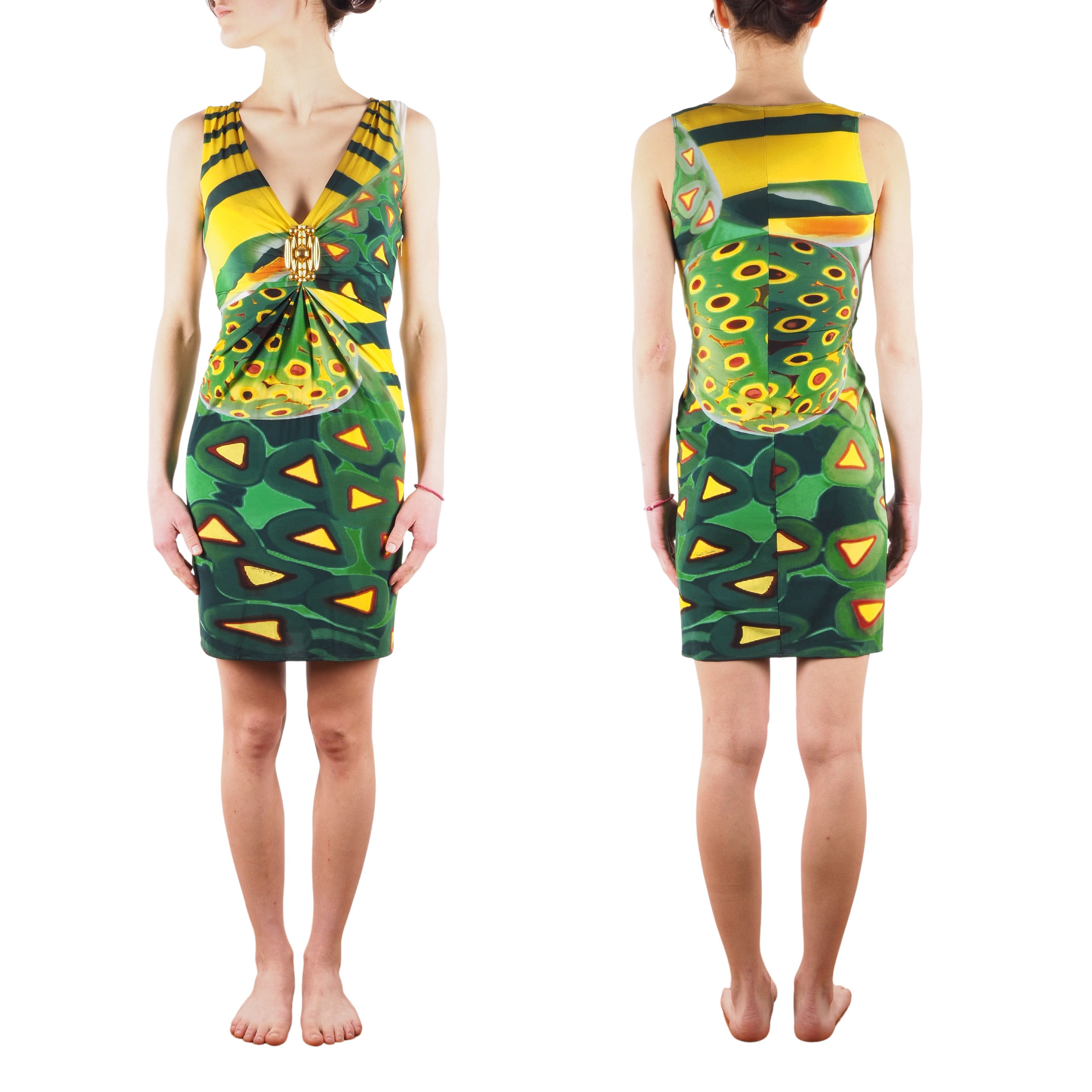 Roberto Cavalli Roberto Cavalli Women's Yellow Green Abstract Print Dress Size S / US 4 / IT 40 - 1 Thumbnail
