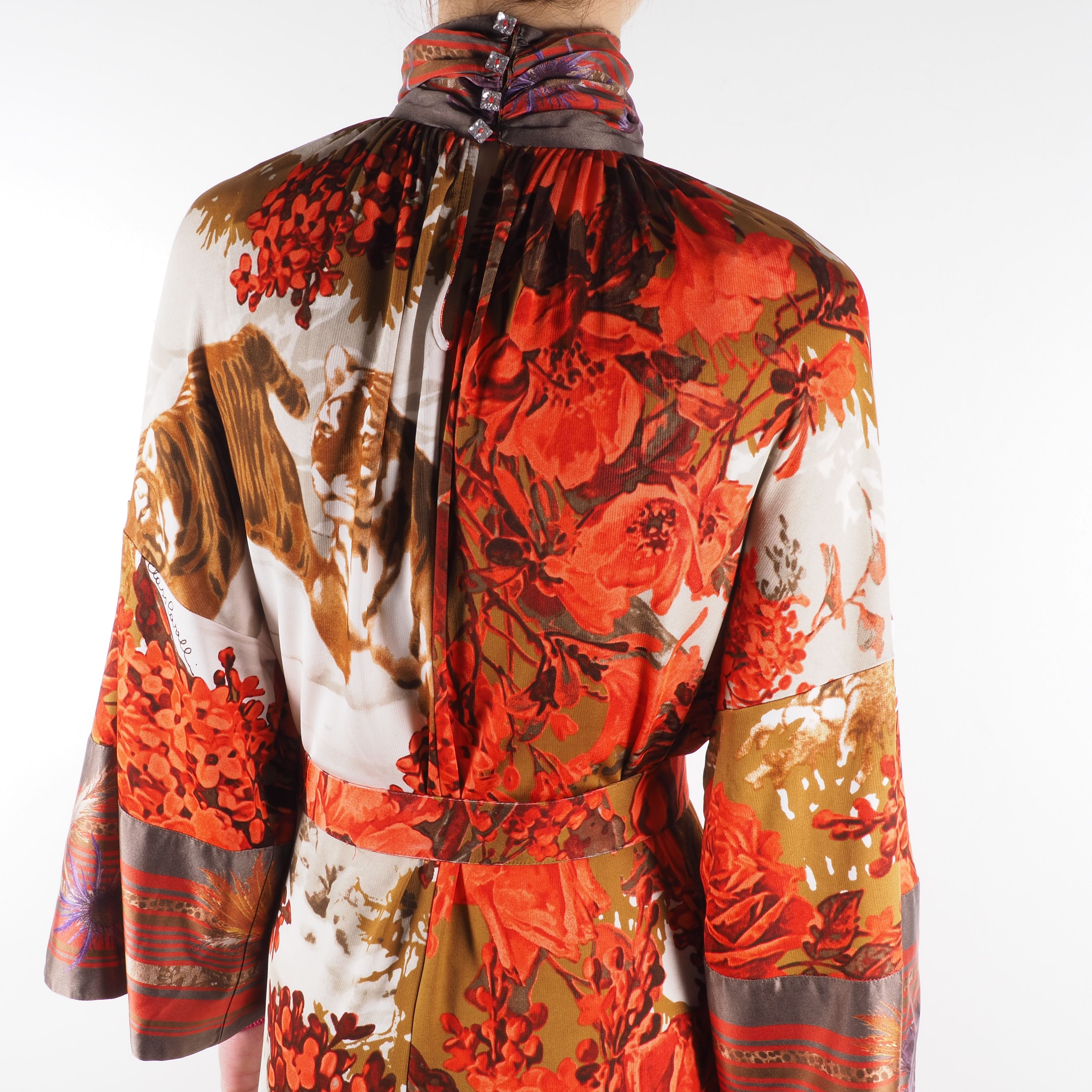 Roberto Cavalli Roberto Cavalli Vintage Floral Tiger Print Belted Dress Size M / US 6-8 / IT 42-44 - 3 Thumbnail