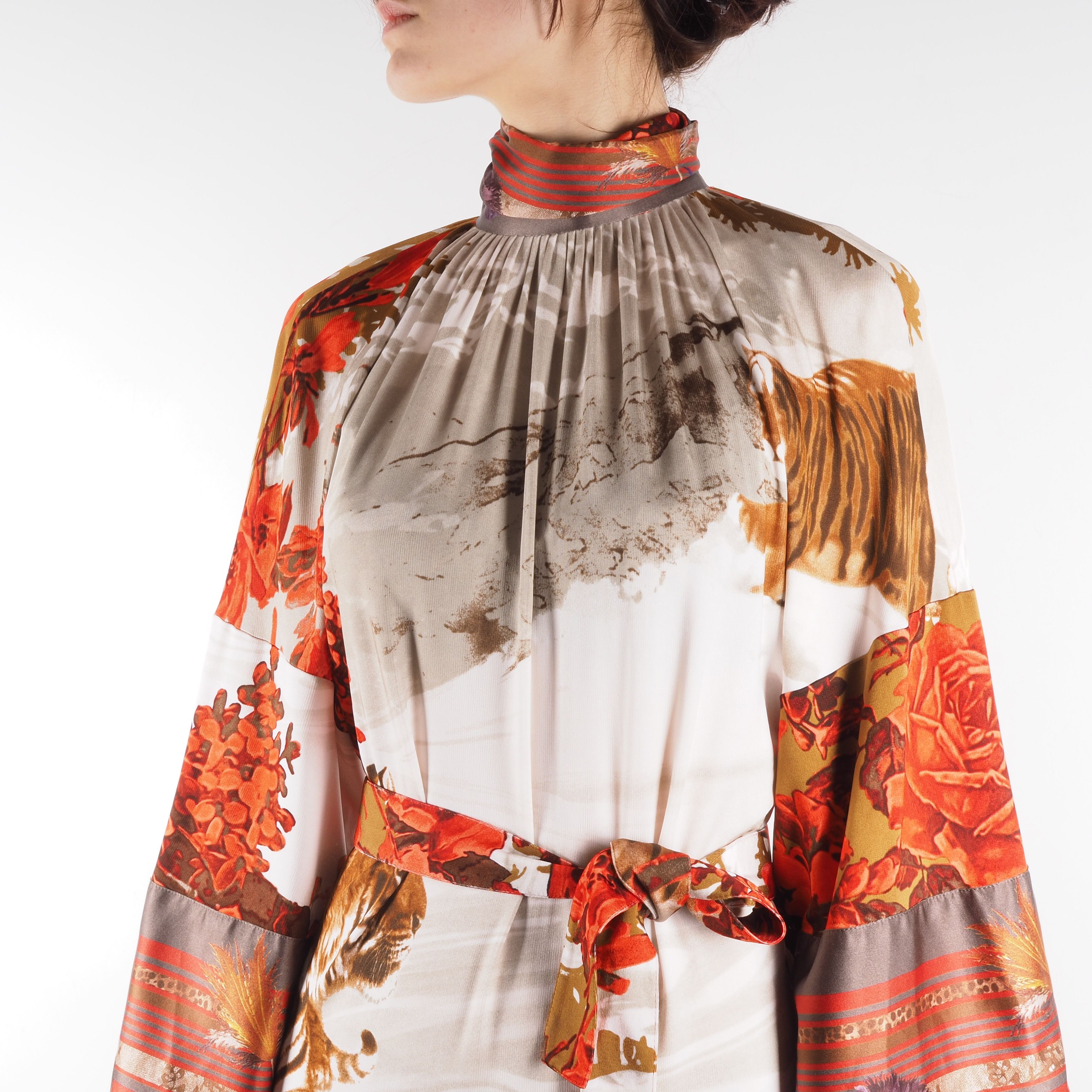 Roberto Cavalli Roberto Cavalli Vintage Floral Tiger Print Belted Dress Size M / US 6-8 / IT 42-44 - 4 Thumbnail