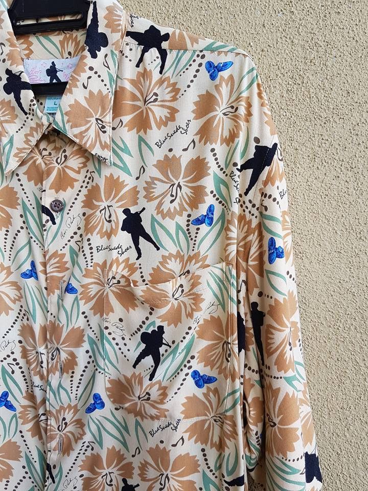 Les Artists ELVIS PRESLEY BLUE SUEDE SHOES HAWAIIAN SHIRT , L Size US L / EU 52-54 / 3 - 4 Thumbnail