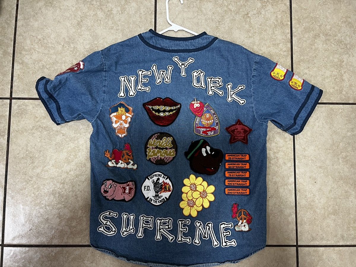 Supreme supreme patches denim baseball jersey | Grailed