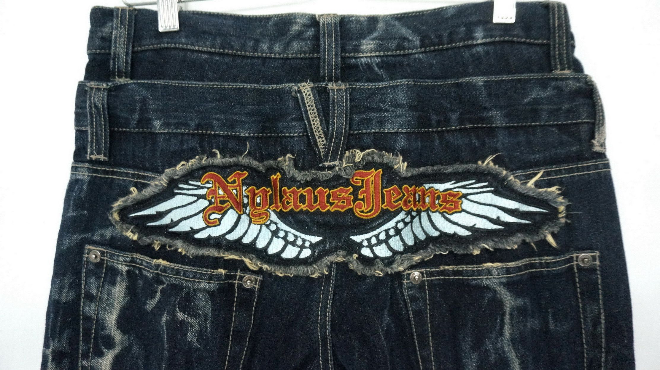 Japanese Brand Rare Vtg NYLAUS Double waist Acid Wash Spellout Emb Jeans Size US 32 / EU 48 - 4 Thumbnail