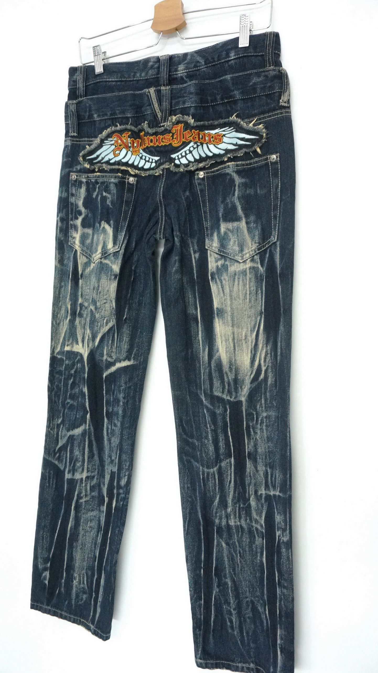 Japanese Brand Rare Vtg NYLAUS Double waist Acid Wash Spellout Emb Jeans Size US 32 / EU 48 - 1 Thumbnail