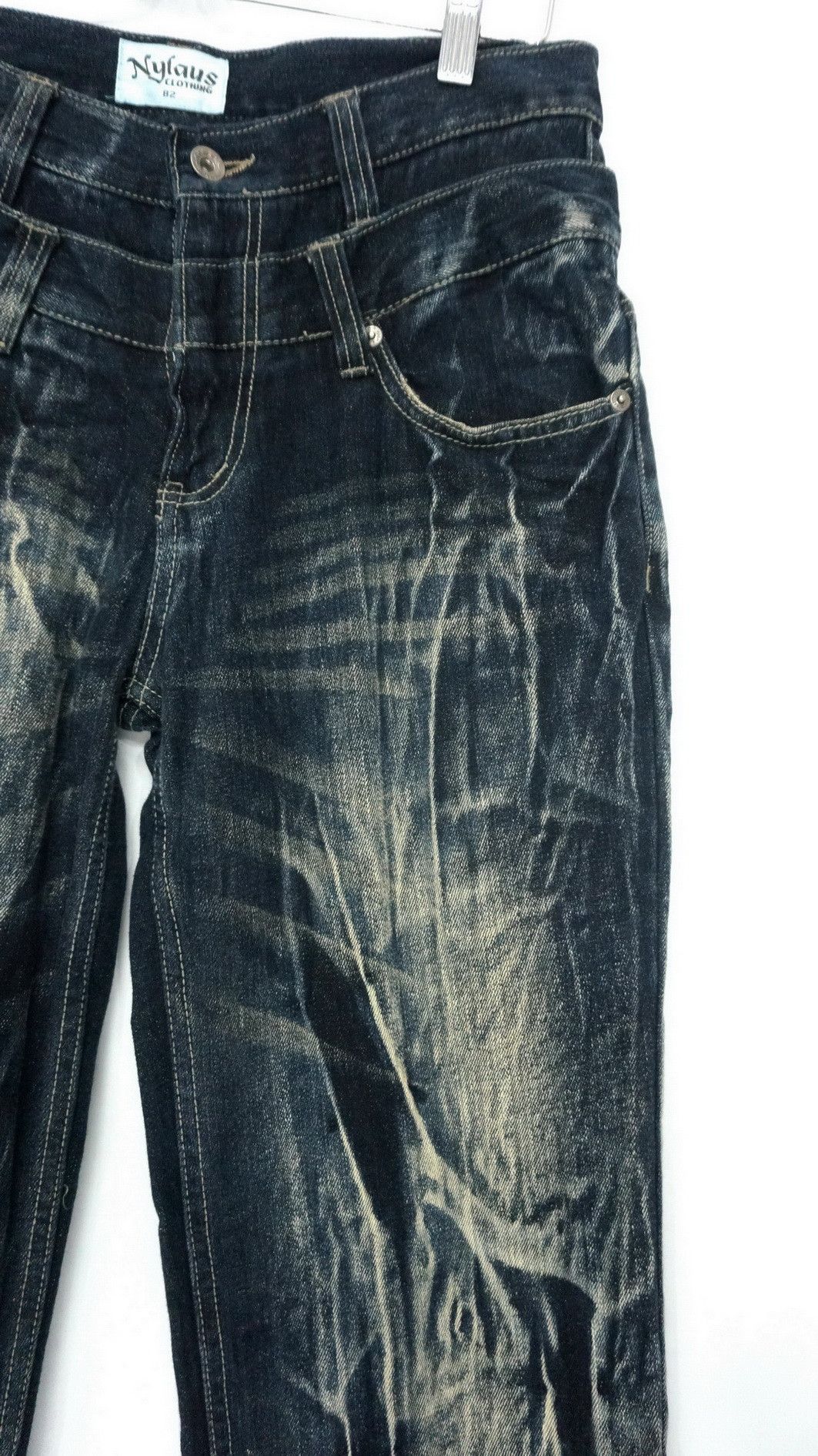 Japanese Brand Rare Vtg NYLAUS Double waist Acid Wash Spellout Emb Jeans Size US 32 / EU 48 - 6 Thumbnail