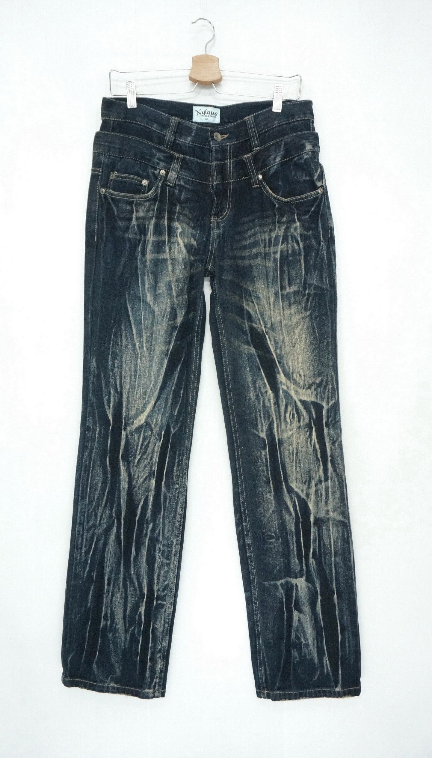 Japanese Brand Rare Vtg NYLAUS Double waist Acid Wash Spellout Emb Jeans Size US 32 / EU 48 - 2 Thumbnail