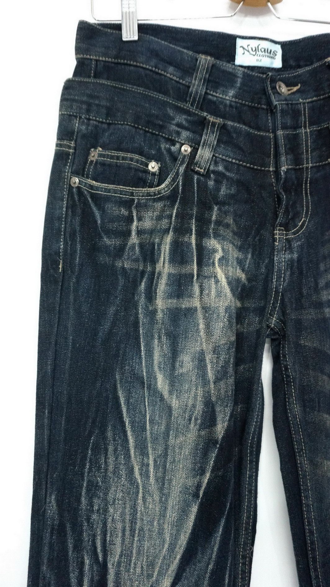 Japanese Brand Rare Vtg NYLAUS Double waist Acid Wash Spellout Emb Jeans Size US 32 / EU 48 - 5 Thumbnail
