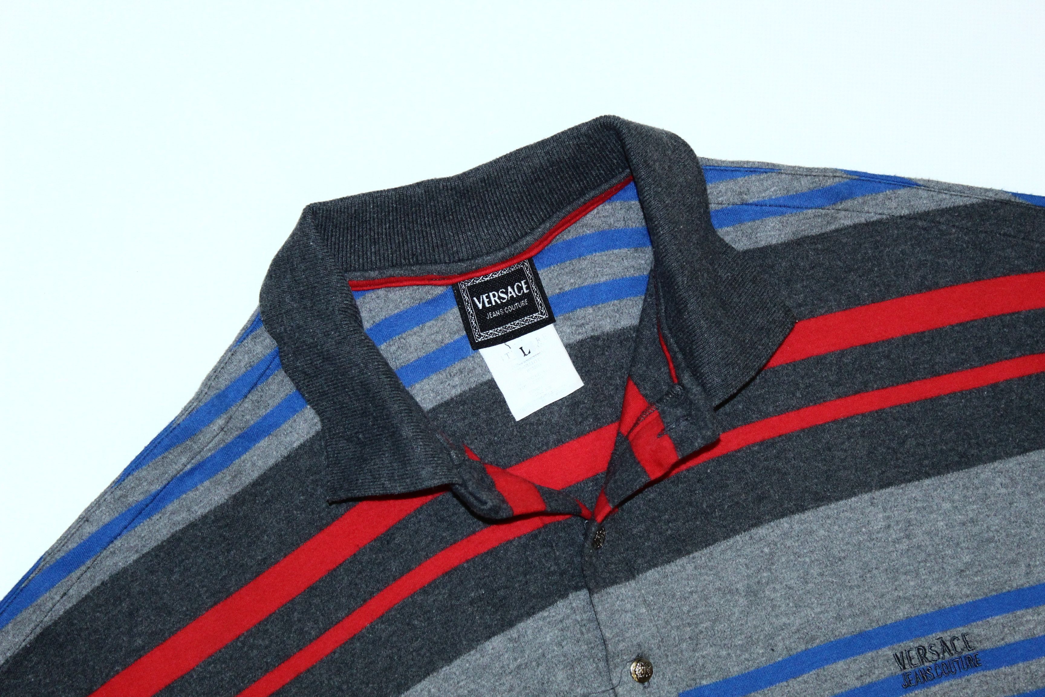 Versace Jeans Couture 🔥VTG🔥 Versace Jeans Couture Tricot Striped L/S Polo Jumper Size US XL / EU 56 / 4 - 3 Thumbnail