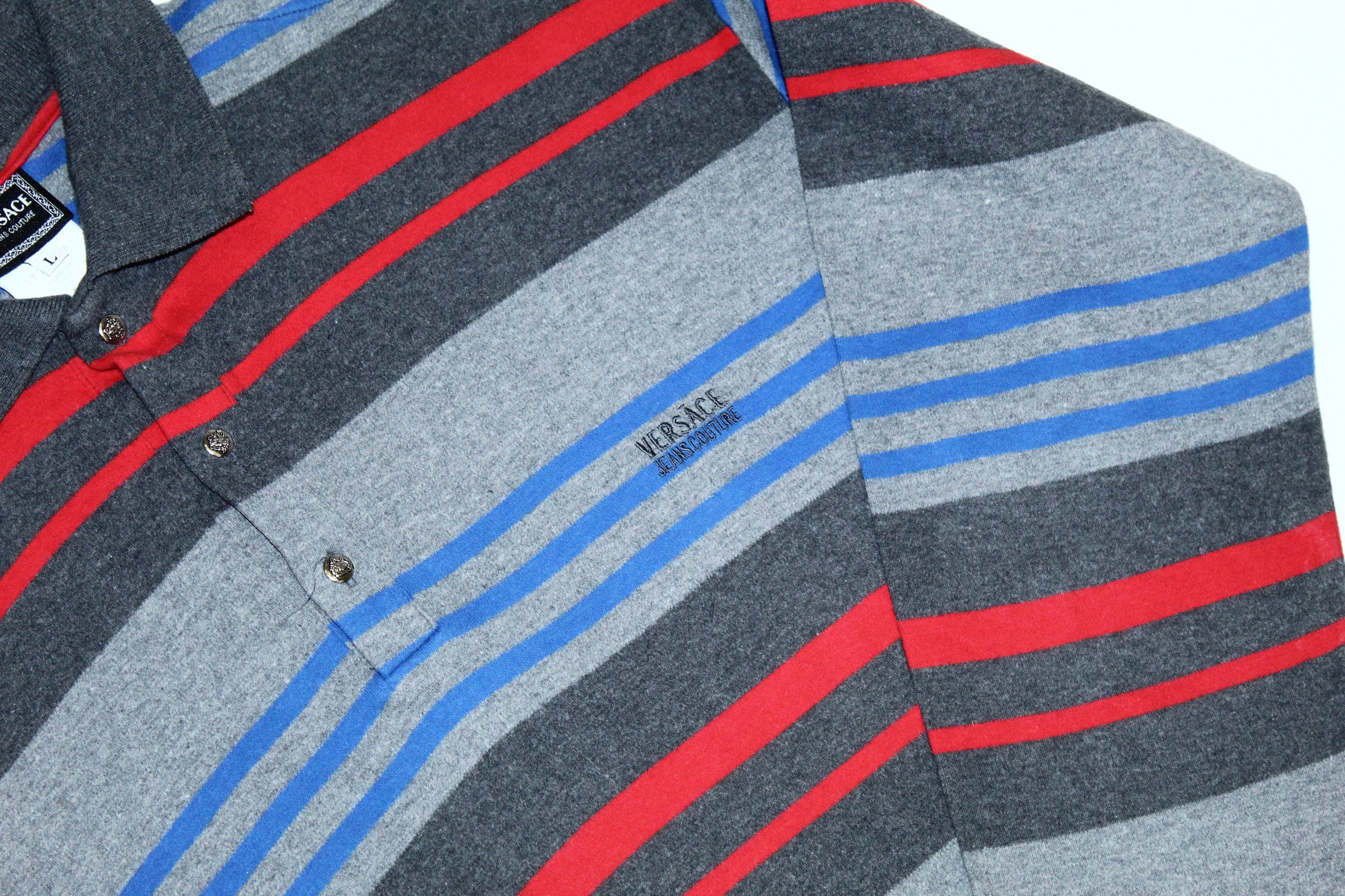 Versace Jeans Couture 🔥VTG🔥 Versace Jeans Couture Tricot Striped L/S Polo Jumper Size US XL / EU 56 / 4 - 5 Thumbnail