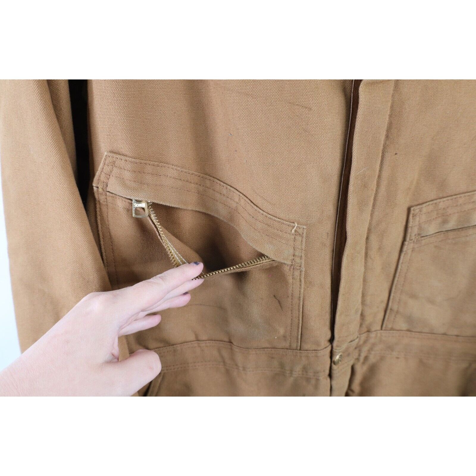 Carhartt × Vintage Vintage 80s Carhartt Quilt Lined Coveralls Bibs Duck Brown Size US 44 / EU 60 - 6 Thumbnail