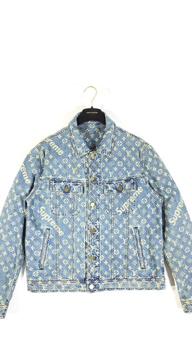 Supreme Louis Vuitton X Supreme Sz54 Denim Jacket Blue Monogram | Grailed