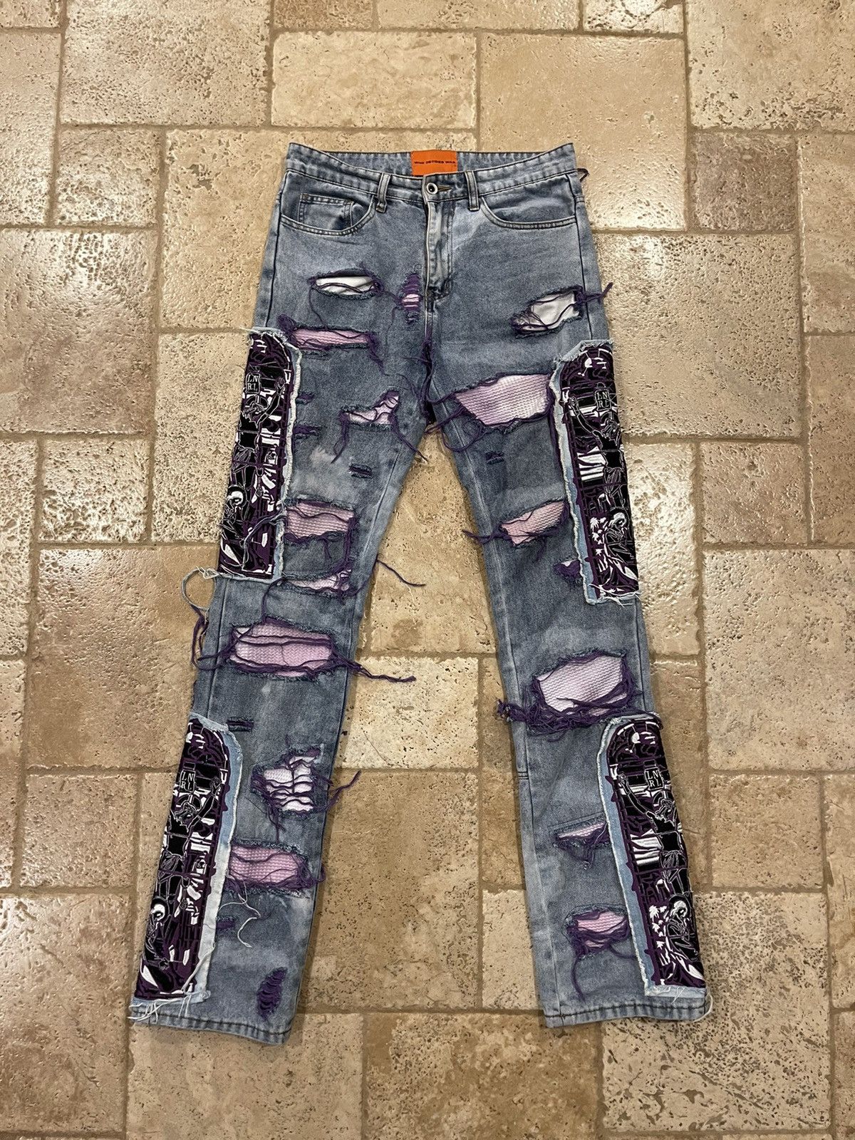 Image of Ev Bravado x Who Decides War Wdw Blue / Purple Violet Fusion Denim Jeans, Men's (Size 30)