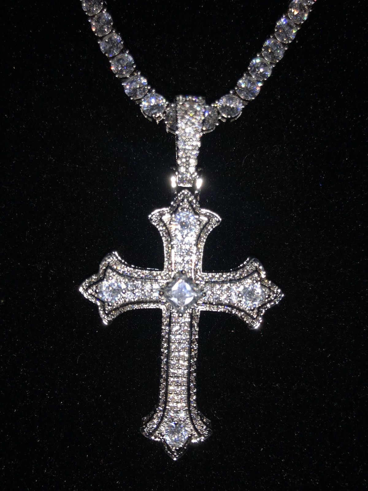 Iced Out Baguette Diamond Jesus Piece Cross Pendant