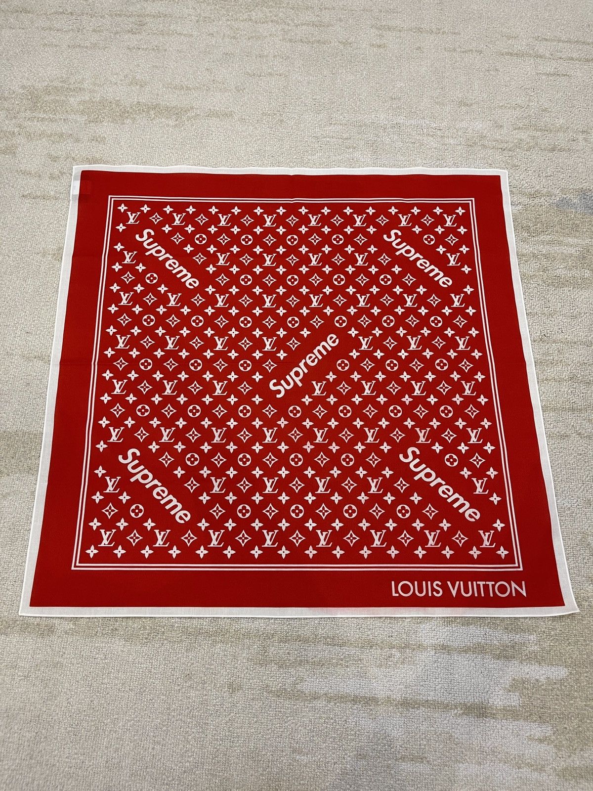 image of Louis Vuitton Lv X Supreme Monogram Bandana in Red, Men's