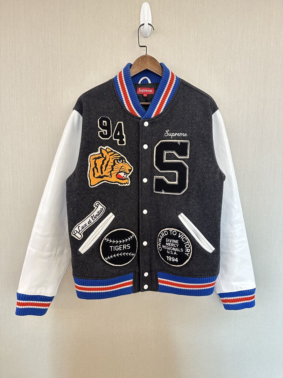 image of Supreme 09 F/w Tiger Varsity Jacket Travis Scott in Grey, Men's (Size XL)