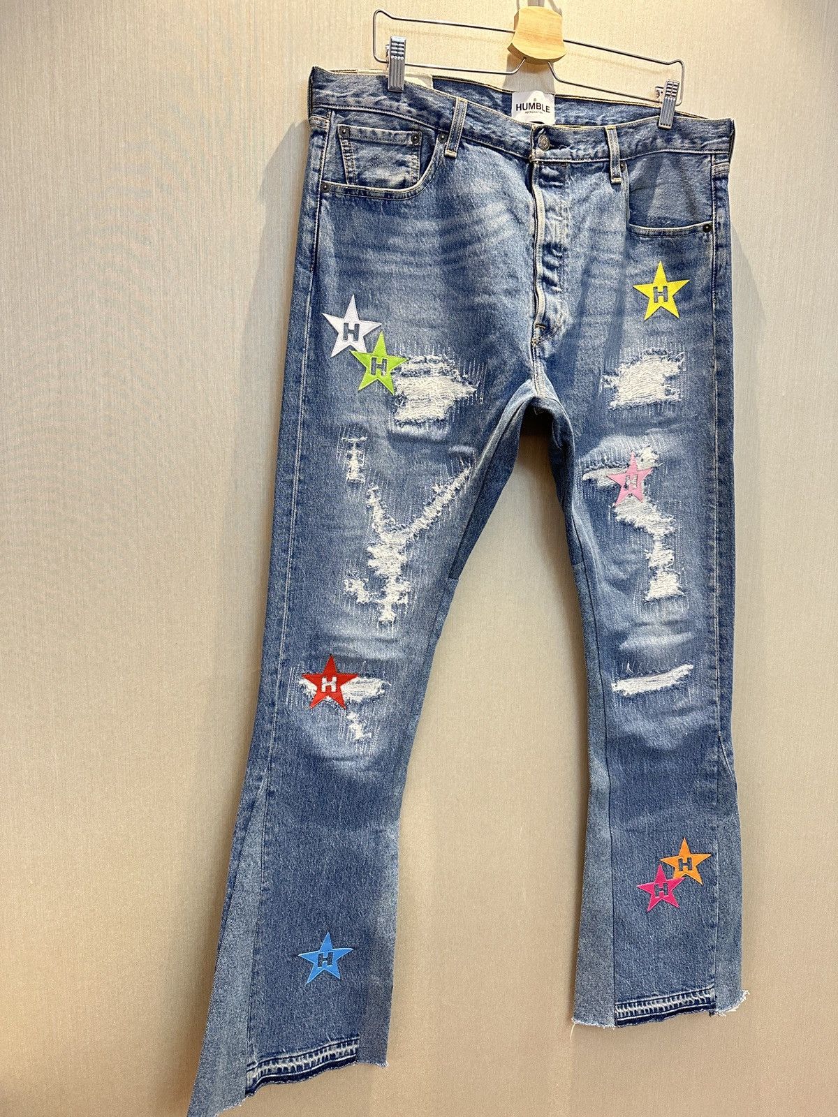 Japanese Brand HUMBLE La Flare Levi’s Jeans With Star Patches Size US 36 / EU 52 - 3 Thumbnail