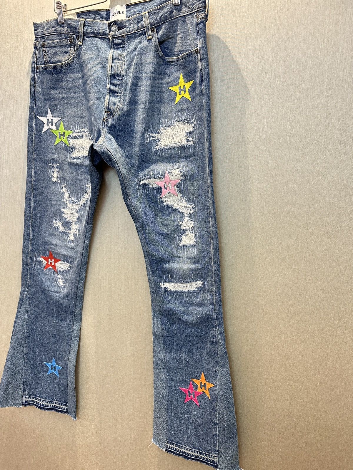 Japanese Brand HUMBLE La Flare Levi’s Jeans With Star Patches Size US 36 / EU 52 - 5 Thumbnail