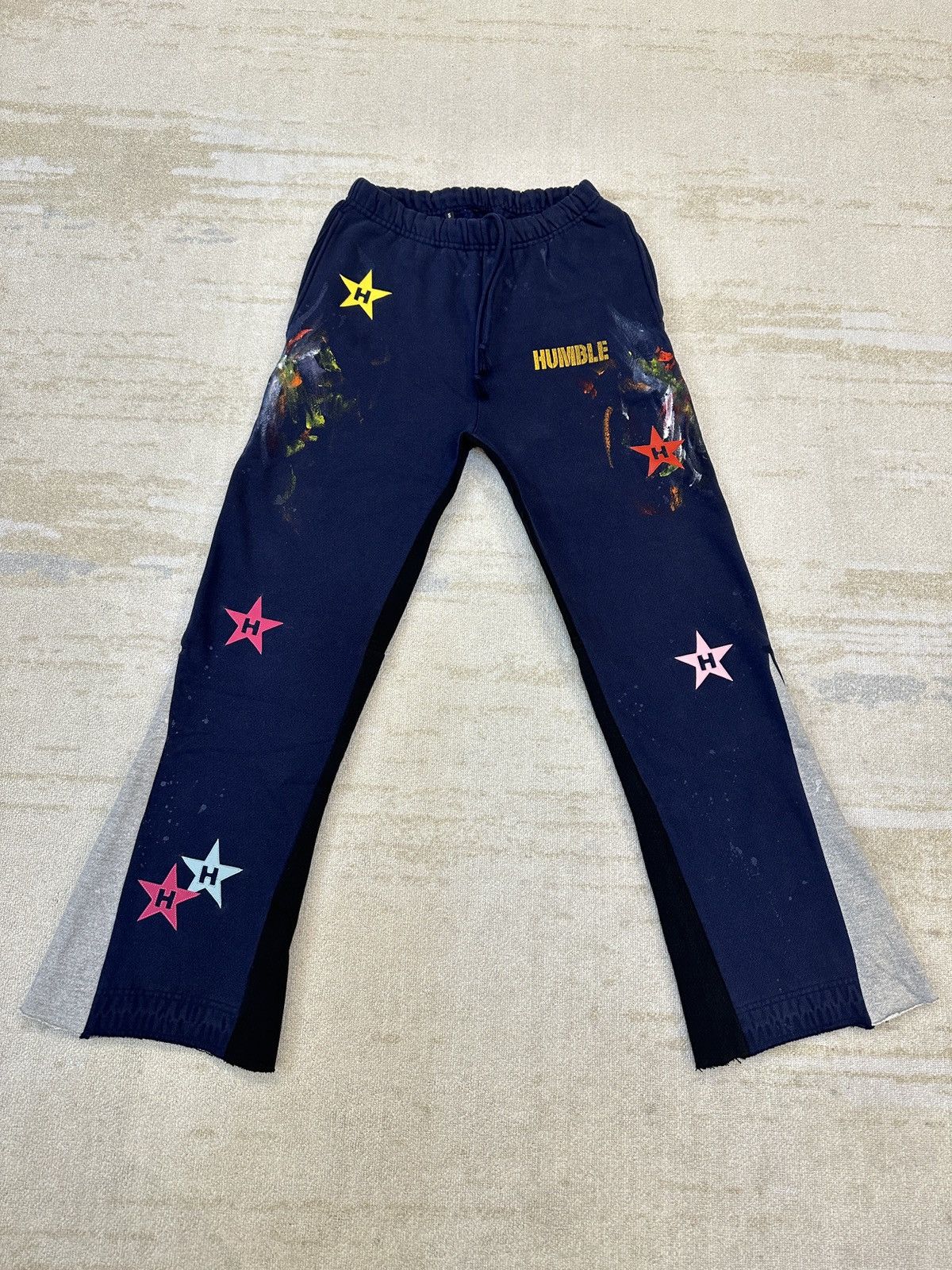 Pre-owned Custom X Vintage Humble La Flare Sweatpants With Star Patches In Navy