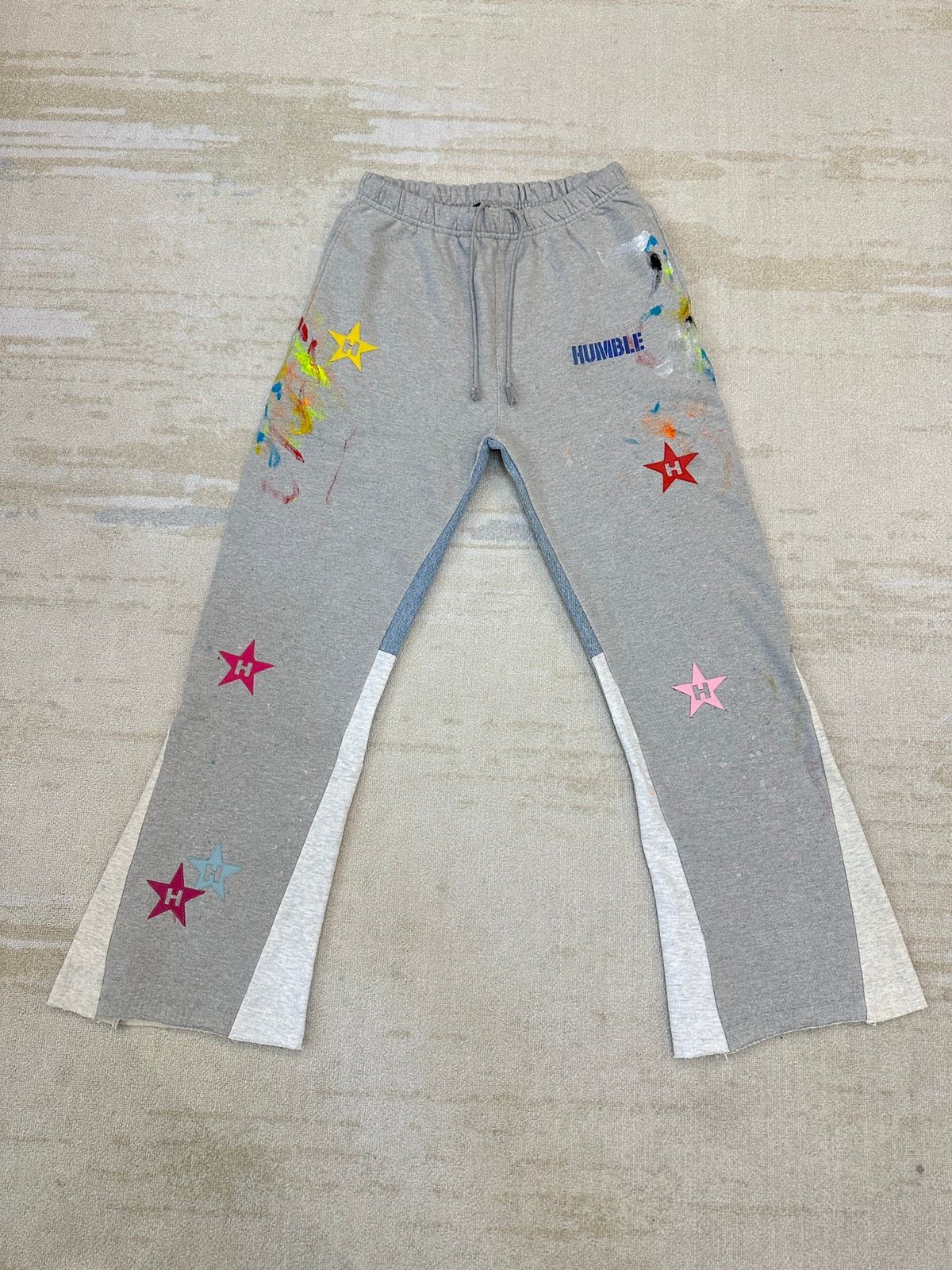 Pre-owned Custom X Vintage Humble La Flare Sweatpants With Star Patches In Grey