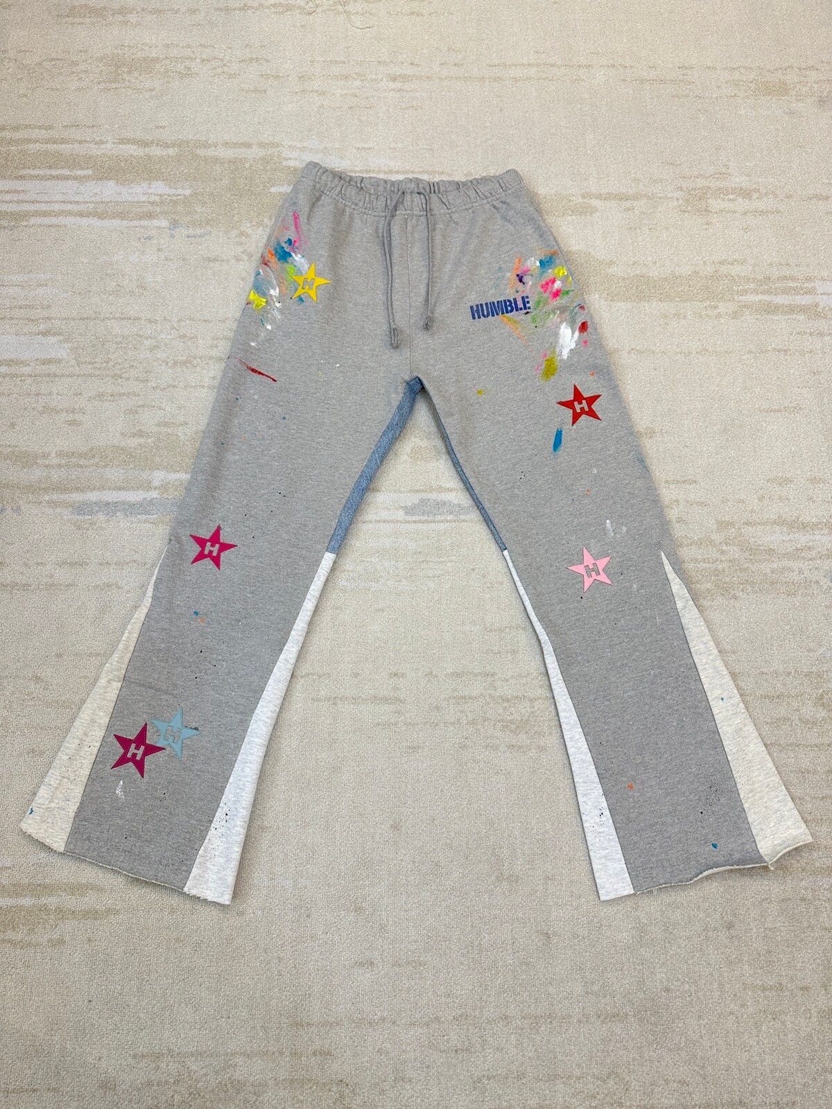 Pre-owned Custom X Vintage Humble La Flare Sweatpants With Star Patches In Grey