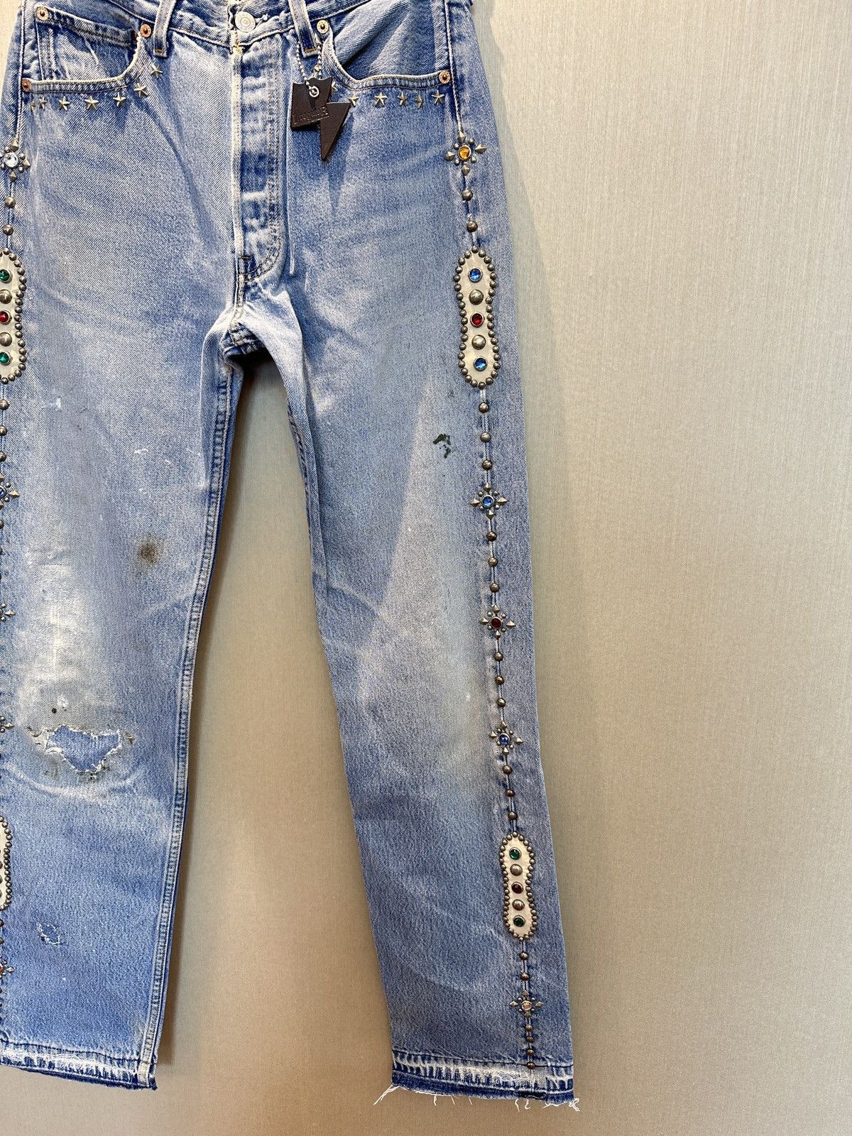Hollywood Trading Company HTC IrregulaR HUMBLE Gemstone Studded Vintage Levi’s Jeans Size US 30 / EU 46 - 5 Thumbnail