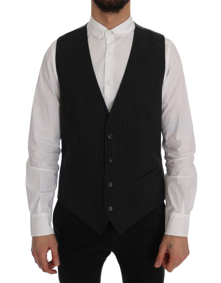 Dolce & Gabbana Gray Striped Wool Single Breasted Vest main image 0