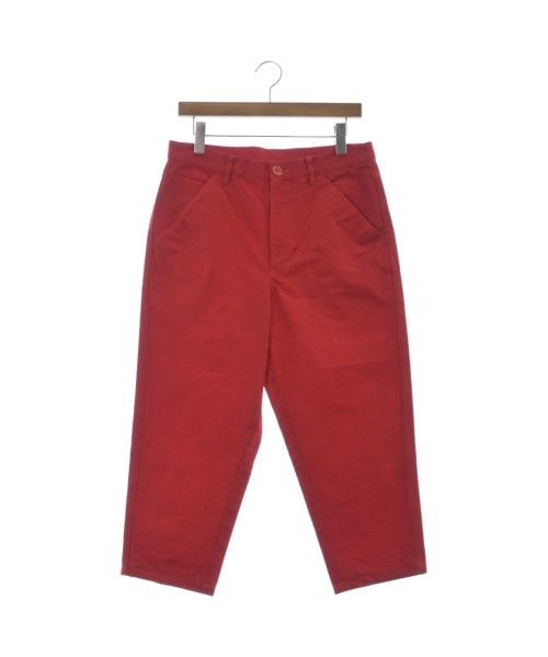 Cropped Pants Red Plain Cotton Long