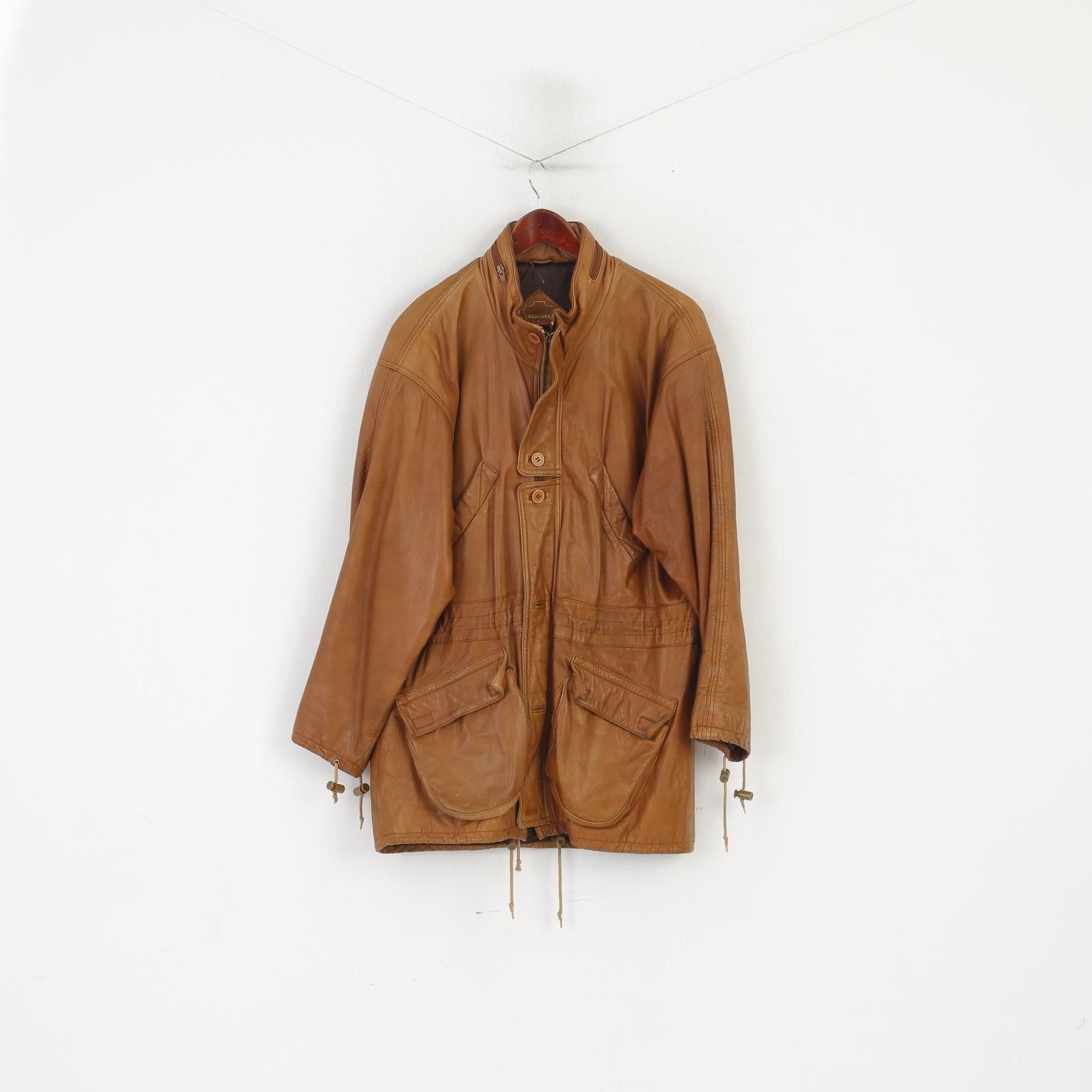 Vintage Men 38 48 M Long Jacket Camel Zip Up 7390