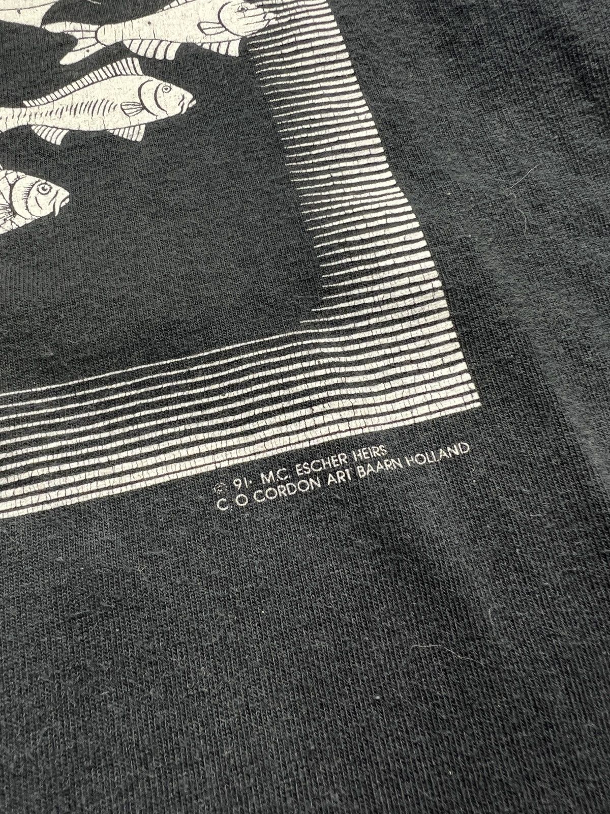 Vintage MC Escher Fish Bird Tee Black Large Andazia 1991 | Grailed