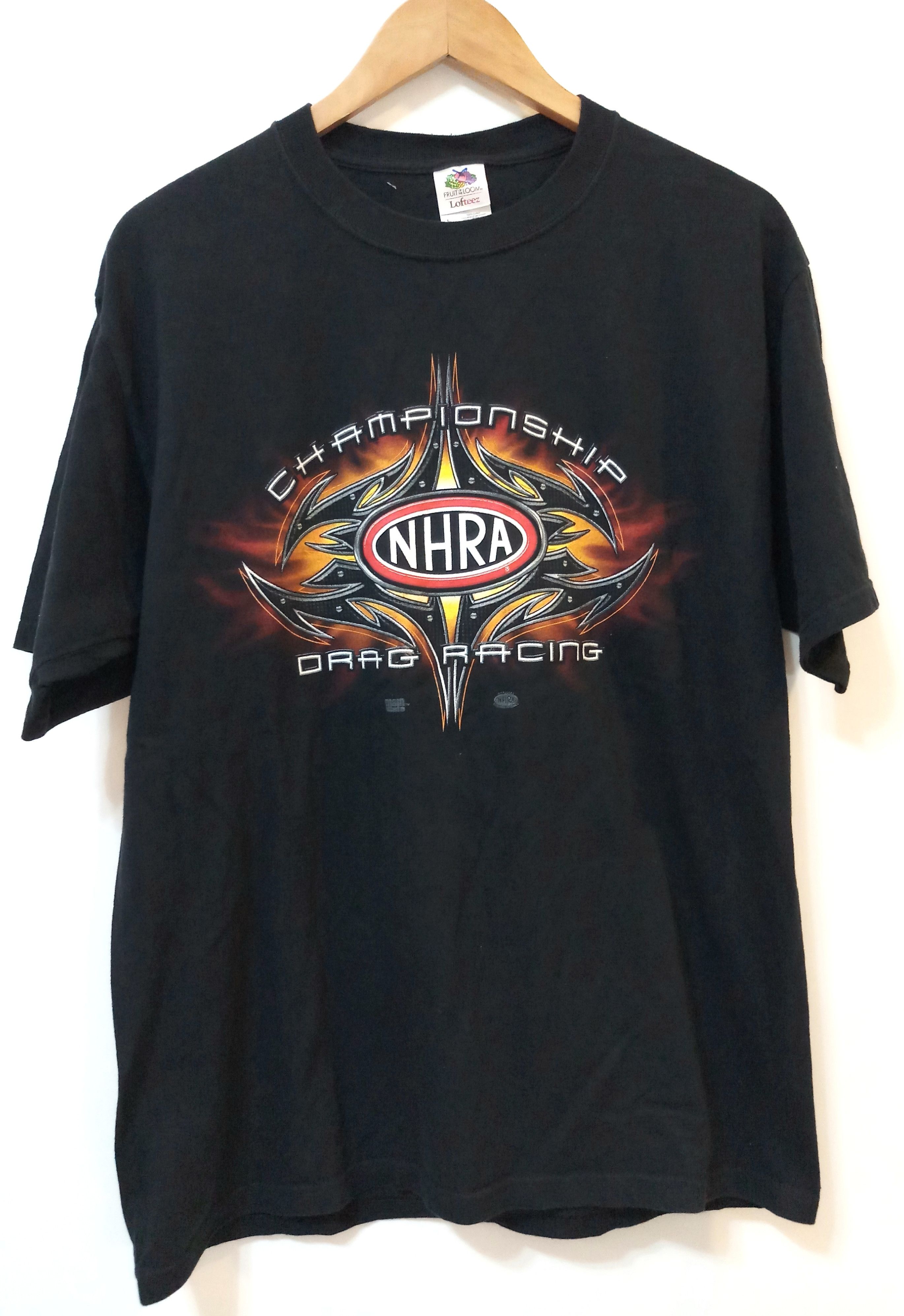 image of Early 2000S Nhra Drag Racing Shirt in Black, Men's (Size Large)