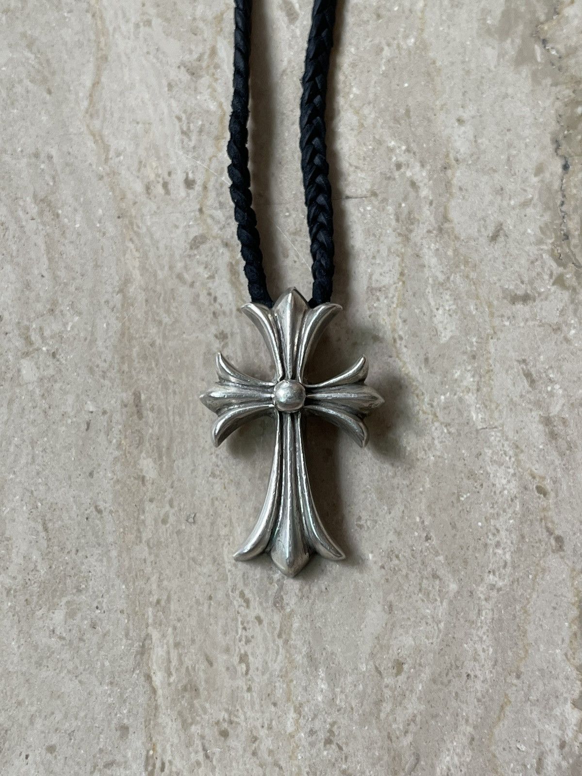 Chrome Hearts Large Cross Pendant and Leather Braid Necklace | Grailed