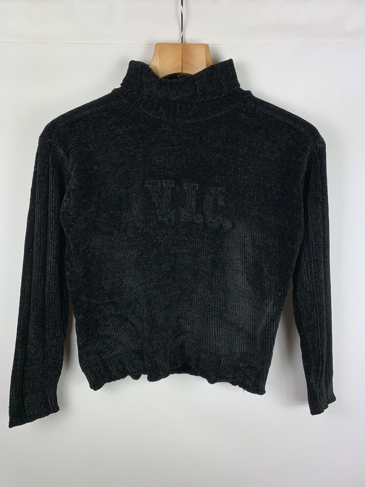 VJC Versace Jeans vintage velour big logo turtleneck sweater